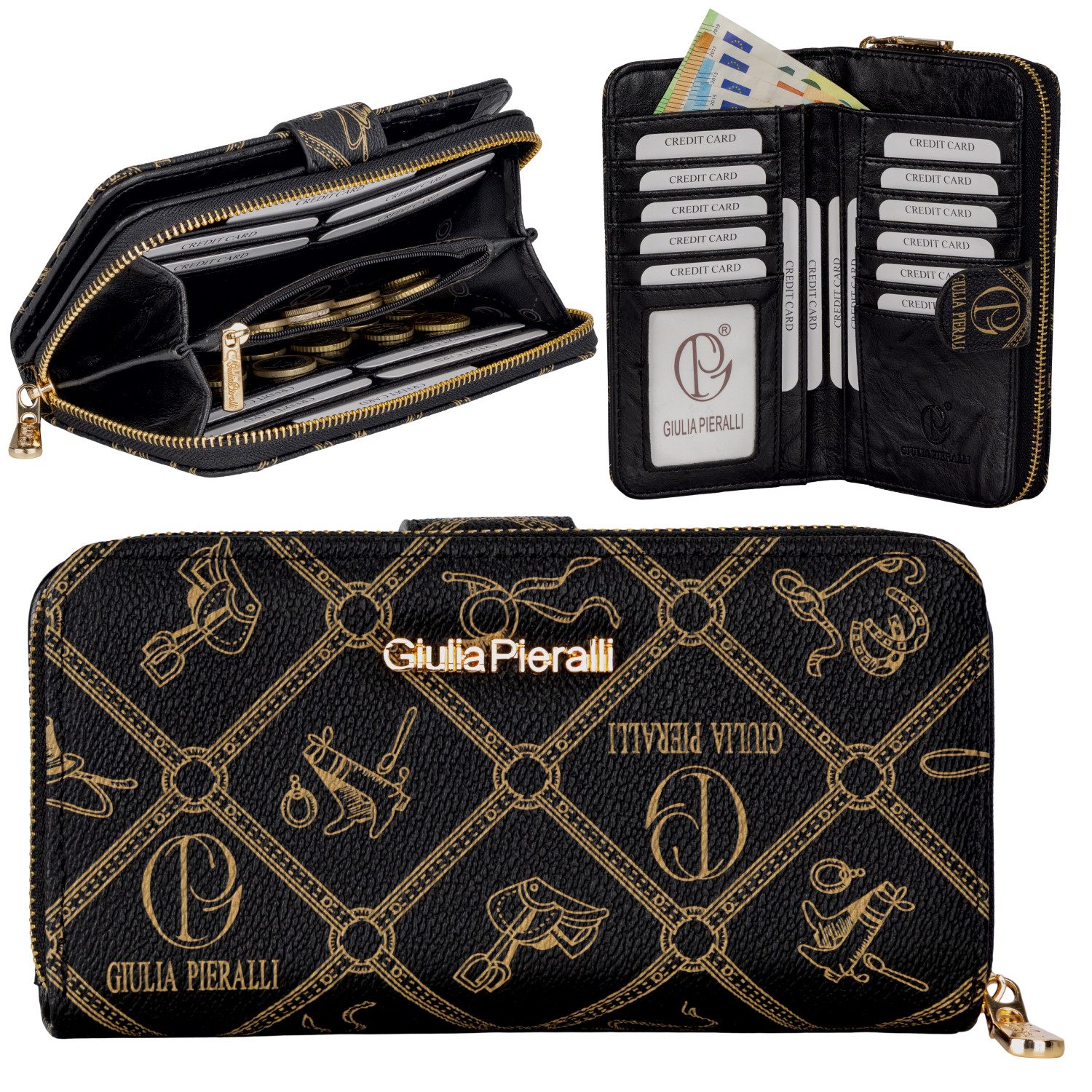 Giulia Pieralli Geldbörse Damen Geldbörse Portemonnaie Giulia Pieralli Kunstleder Geschenkbox XL, Damen Geldbörse klappbar mit Reißverschluss Portemonnaie Geldbeutel