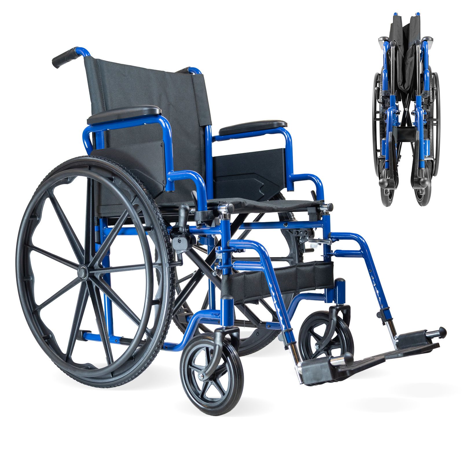 MOBILITY Plus+ Rollstuhl RIO - faltbarer & leichter Greifreifen-Rollstuhl, Transportrollstuhl m. Schiebegriffe, Fußstützen & Armlehnen klappbar