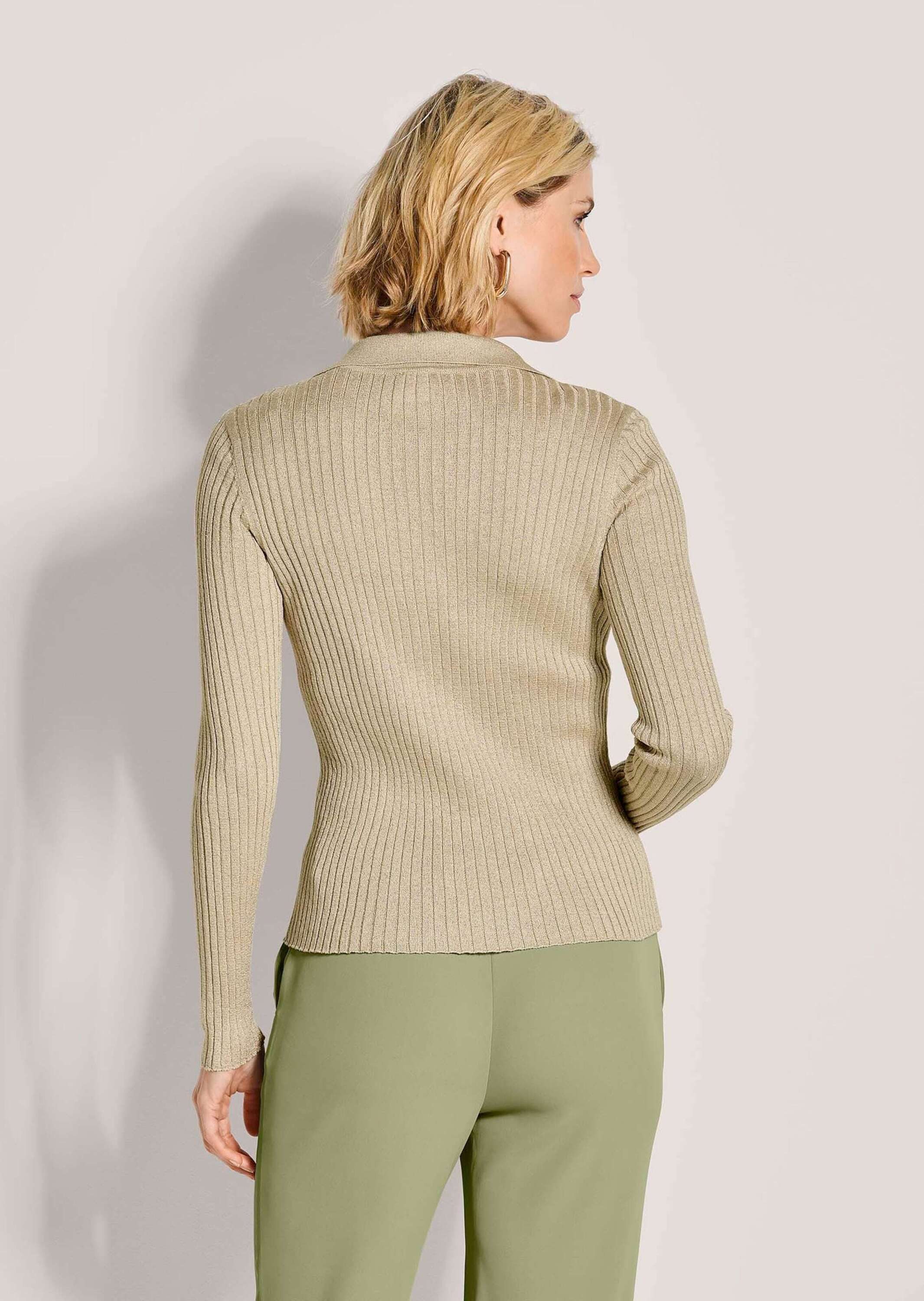 MADELEINE Strickpullover Glanzpullover mit Polokragen Poloshirt mit V-Ausschnitt und Langarm