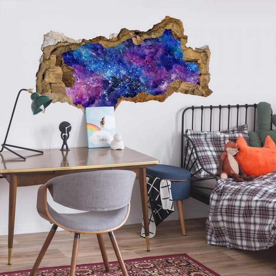 K&L Wall Art Wandtattoo 3D Wandtattoo Weltall Aufkleber Nebula Sternenstaub  Universum Galaxie, Mauerdurchbruch Wandbild selbstklebend