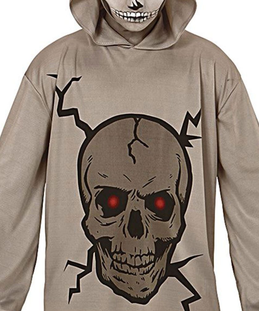 Karneval-Klamotten Kostüm Horror Kinder Gewand mit Kapuze und Totenkopf, Halloween Kapuzenumhang hell ohne Maske mit Aufdruck