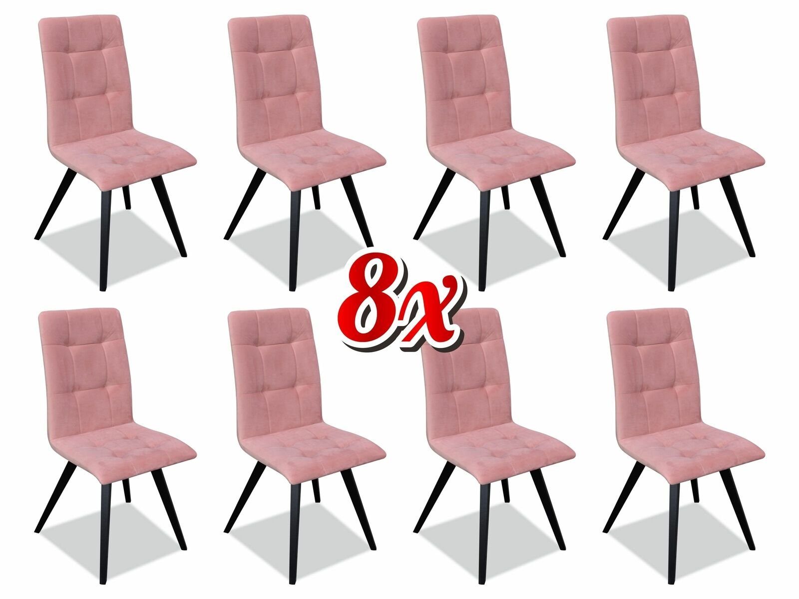 JVmoebel Stuhl, Stuhl 8x Esszimmer Polsterstuhl Fernseh Lounge Textil Sitz Sessel Set Neu Club Rosa