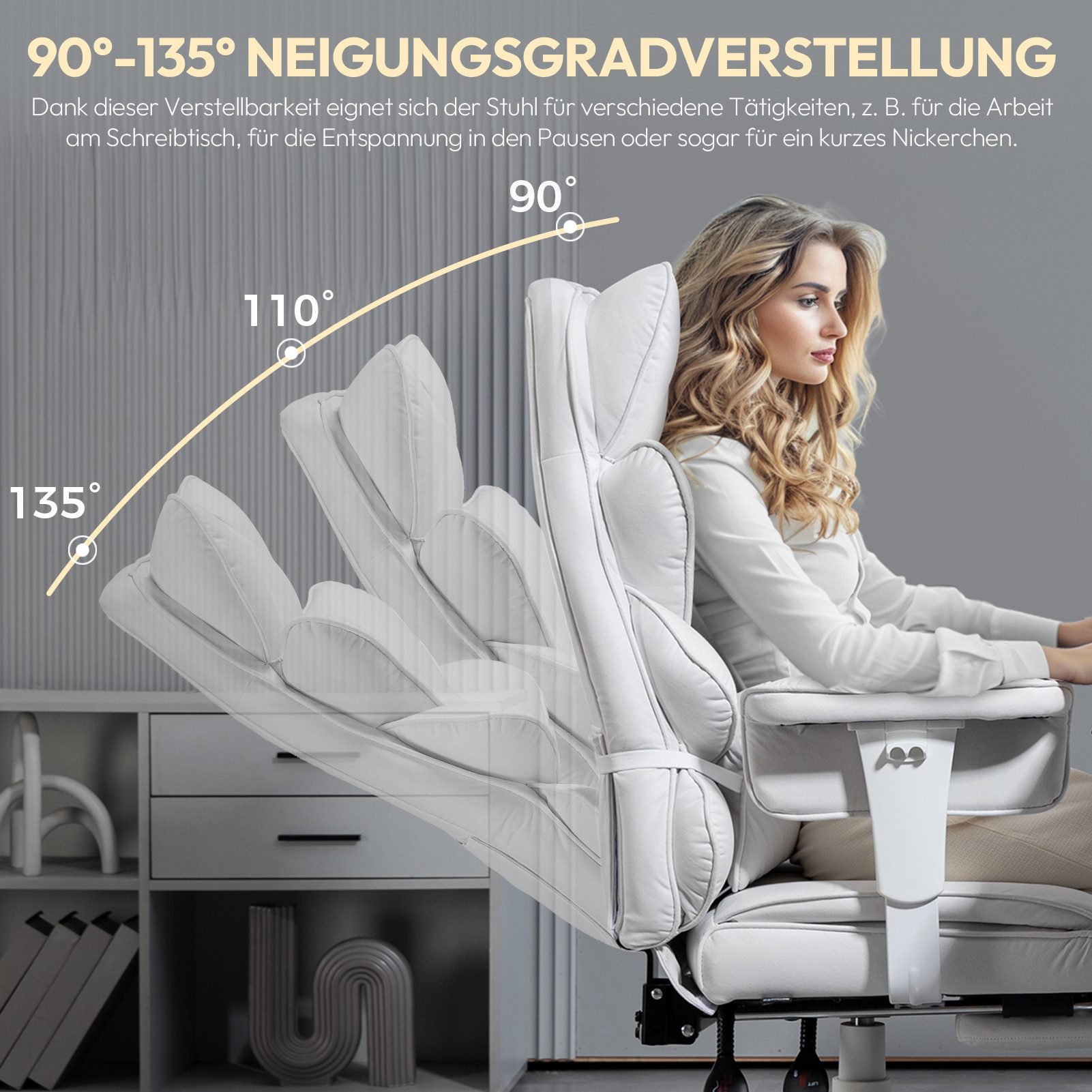 Dowinx Gaming-Stuhl Bürostuhl Ergonomisch mit Taschenfeder-Kissen (Packung), Chefsessel mit weiche Rückenlehne und verstellbare Lendenkissen – Bild 4 von 5