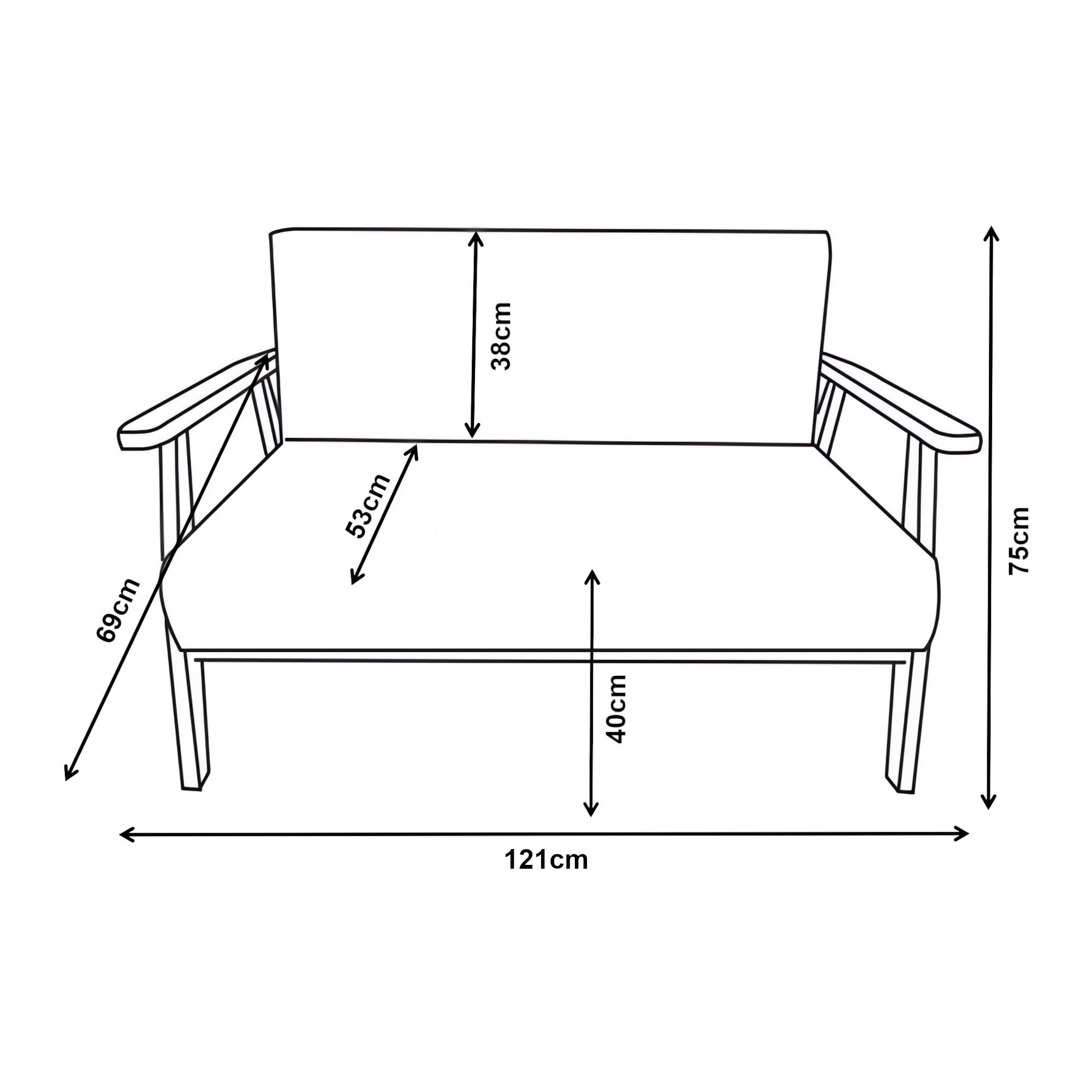 en.casa Polsterbank, »Kinda« 2-Sitzer mit Holzgestell 121 x 69 x 75 cm Grau
