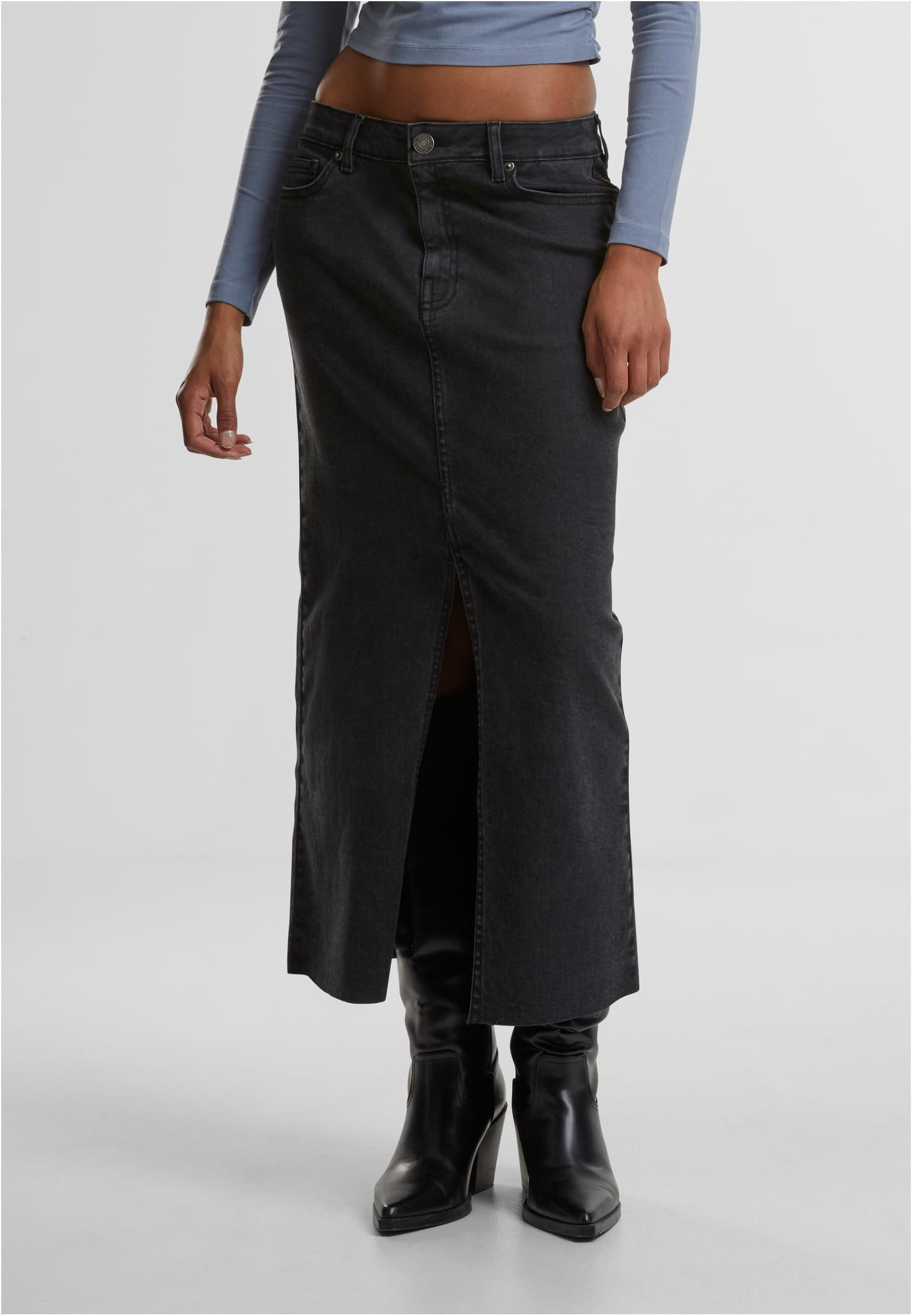URBAN CLASSICS Sweatkleid Ladies High Slit Denim Skirt Jeansrock Damen