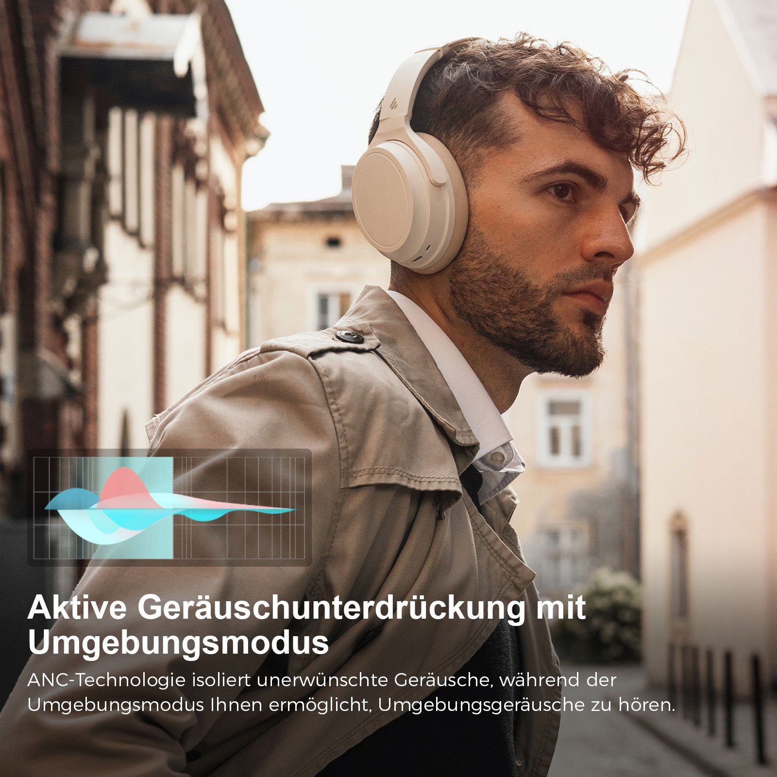 (Aktiver WH700NB Kabellose Geräuschunterdrückung, Edifier® Doppelgeräte-Verbindung) Over-Ear-Kopfhörer aktive Weiß 5.3, Bluetooth Geräuschunterdrückung