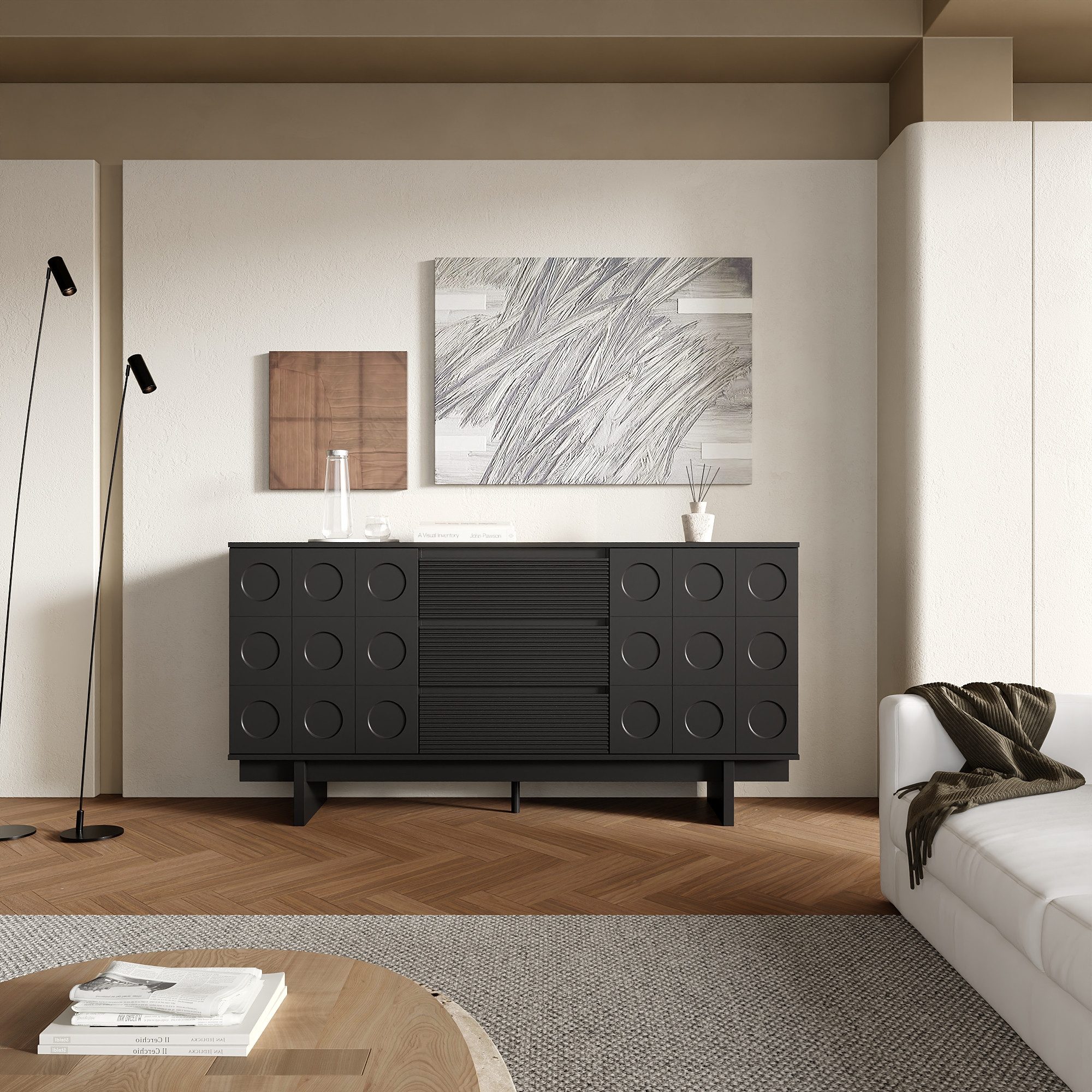 FUFU&GAGA Sideboard Modernes Sideboard, Kommode, schwarz matt, MDF, 160×40× günstig online kaufen