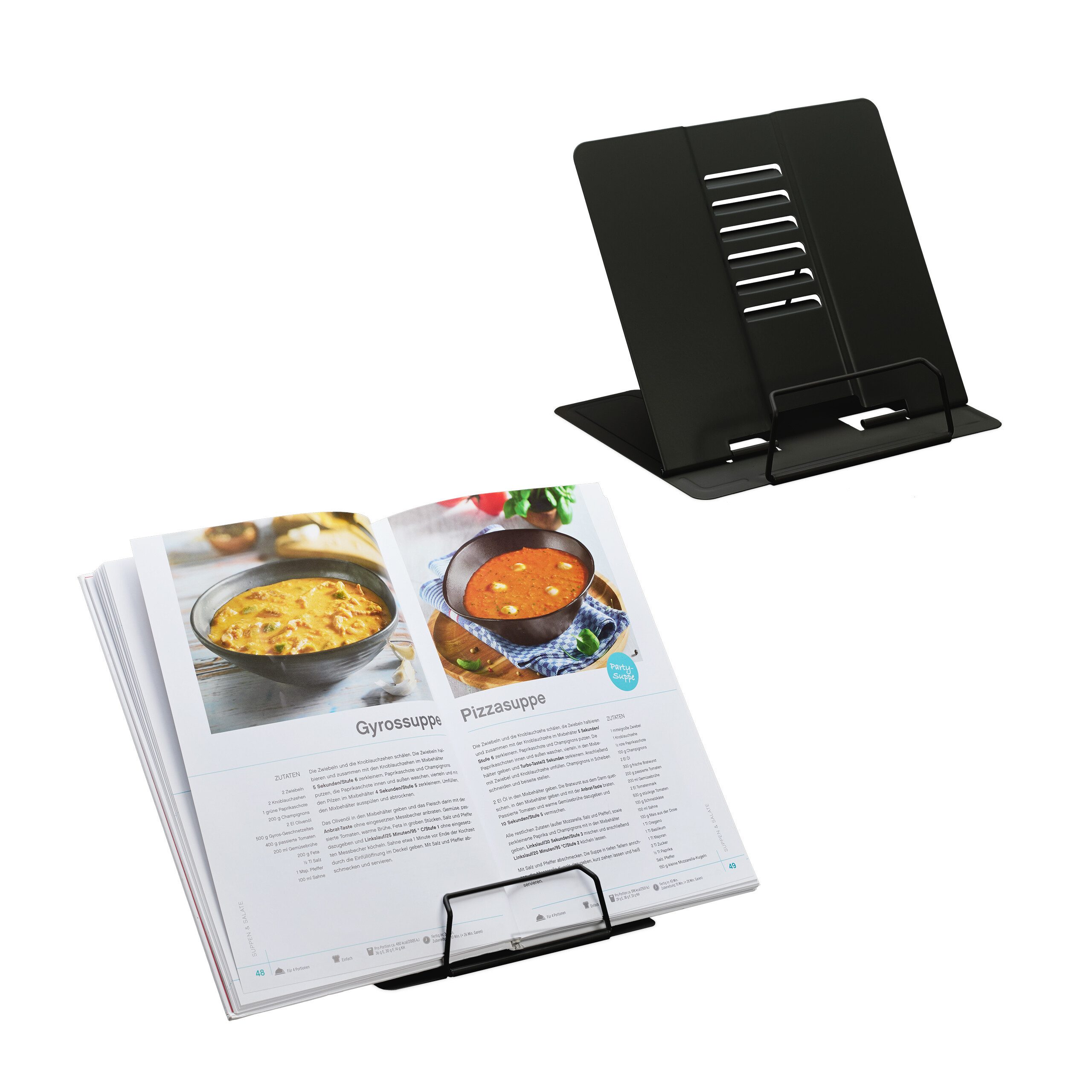 relaxdays Kochbuchhalter Buchständer 2er Set höhenverstellbar, schwarz