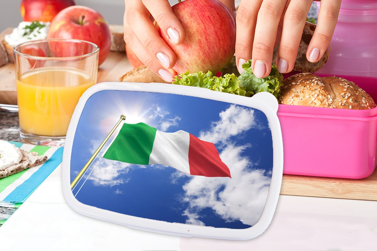 weht Kunststoff am Brotbox rosa Kunststoff, (2-tlg), Die Italiens Lunchbox Mädchen, Kinder, für Himmel, Erwachsene, Flagge Brotdose MuchoWow Snackbox,