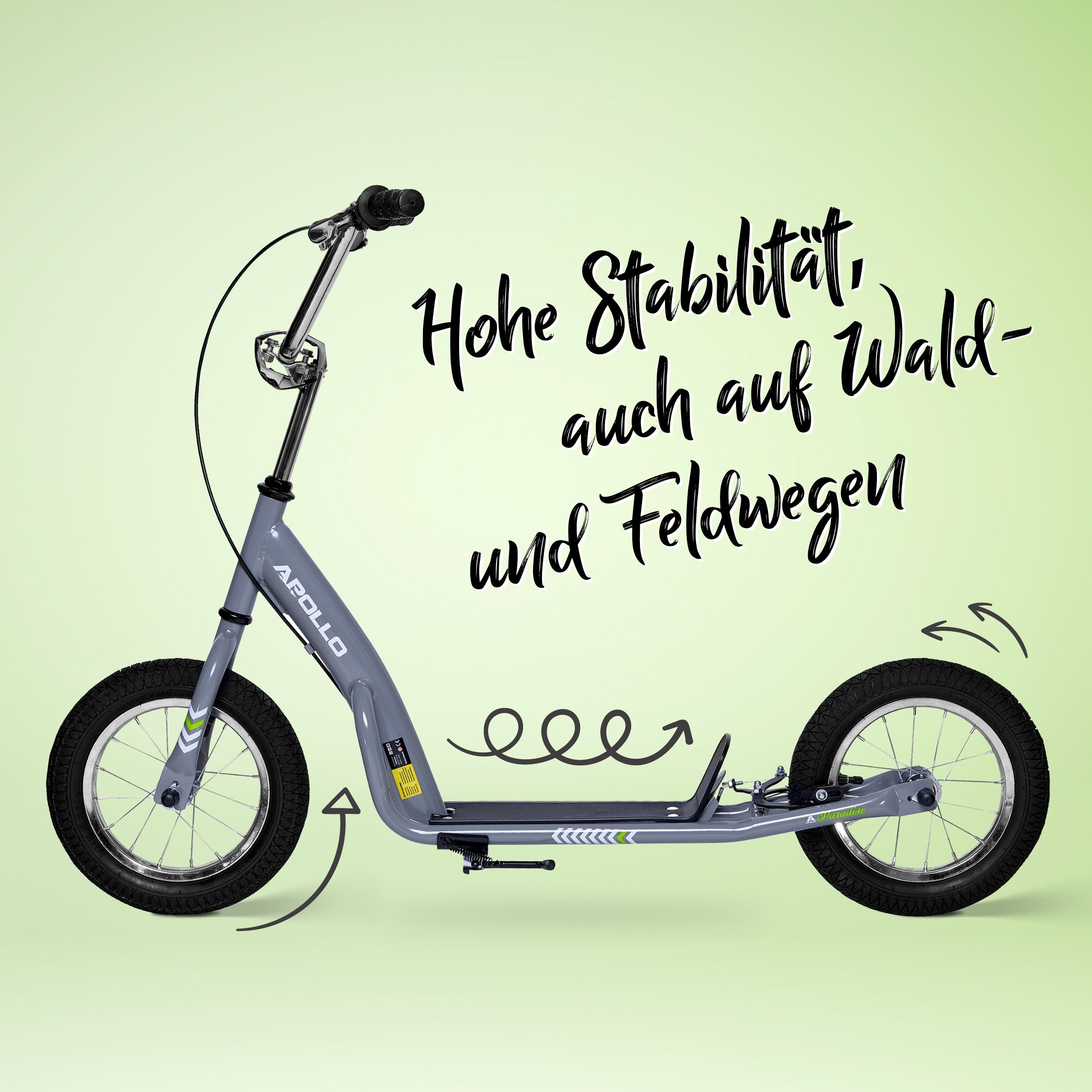 Apollo Scooter Retro Scooter Paradise City Roller mit 12,5 Zoll Luftreifen, Tretroller für Kinder und Jugendliche mit extra breiter Trittfläche