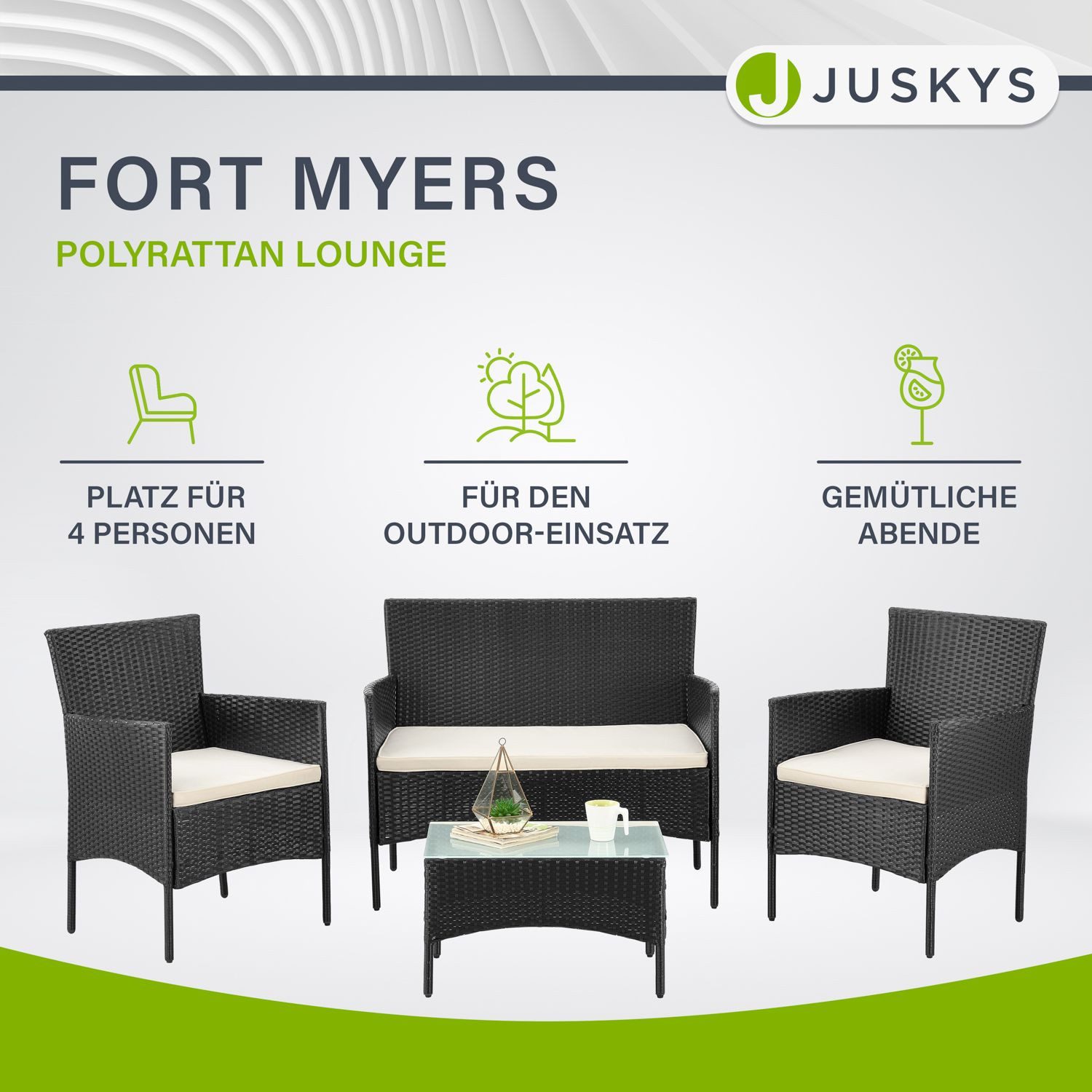Juskys Gartenlounge-Set Fort Myers, wetterfeste Polyrattan günstig online kaufen