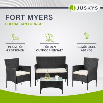 Juskys Gartenlounge-Set Fort Myers, wetterfeste Polyrattan Sitzgruppe für 4 Personen