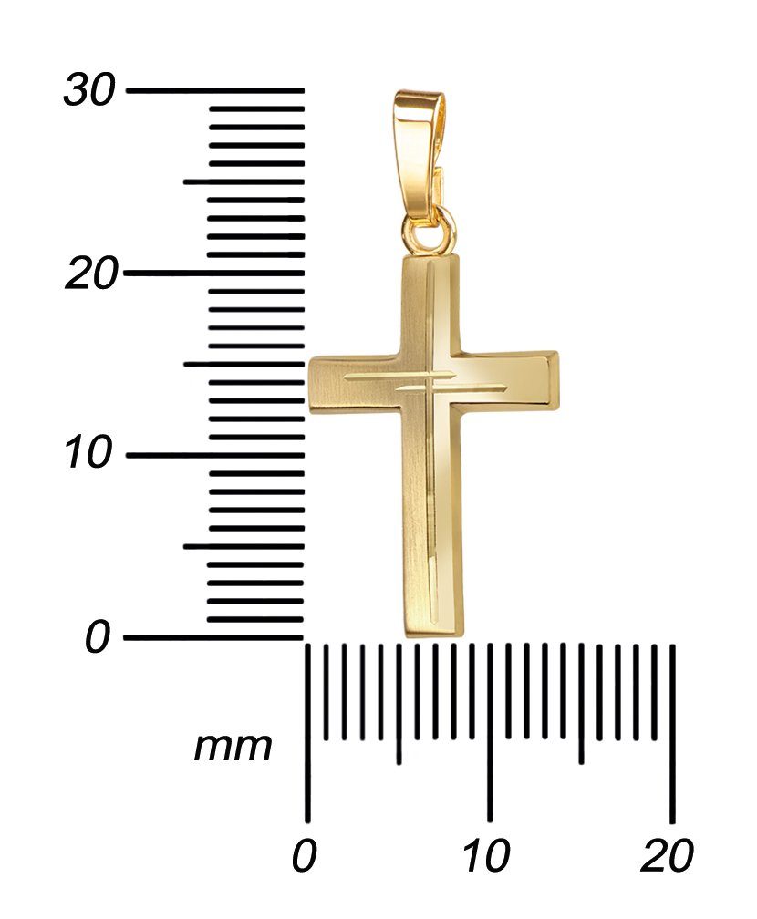 JEVELION Kreuzkette mit Diamantschliff Kreuzanhänger 333 Gold - Made in Germany (Goldkreuz, für Damen und Herren), Mit Kette vergoldet- Länge wählbar 36 - 70 cm oder ohne Kette.