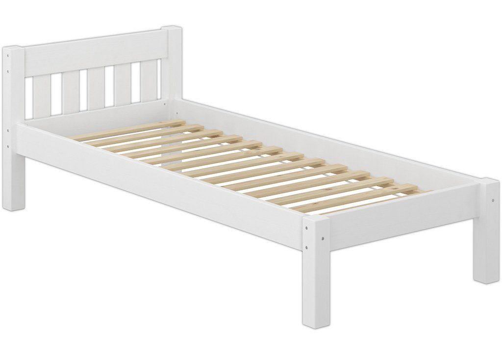 80x200 weißes Kinderbett-Set: Holzbett Rost Matratze, Bett mit und ERST-HOLZ Kieferwaschweiß
