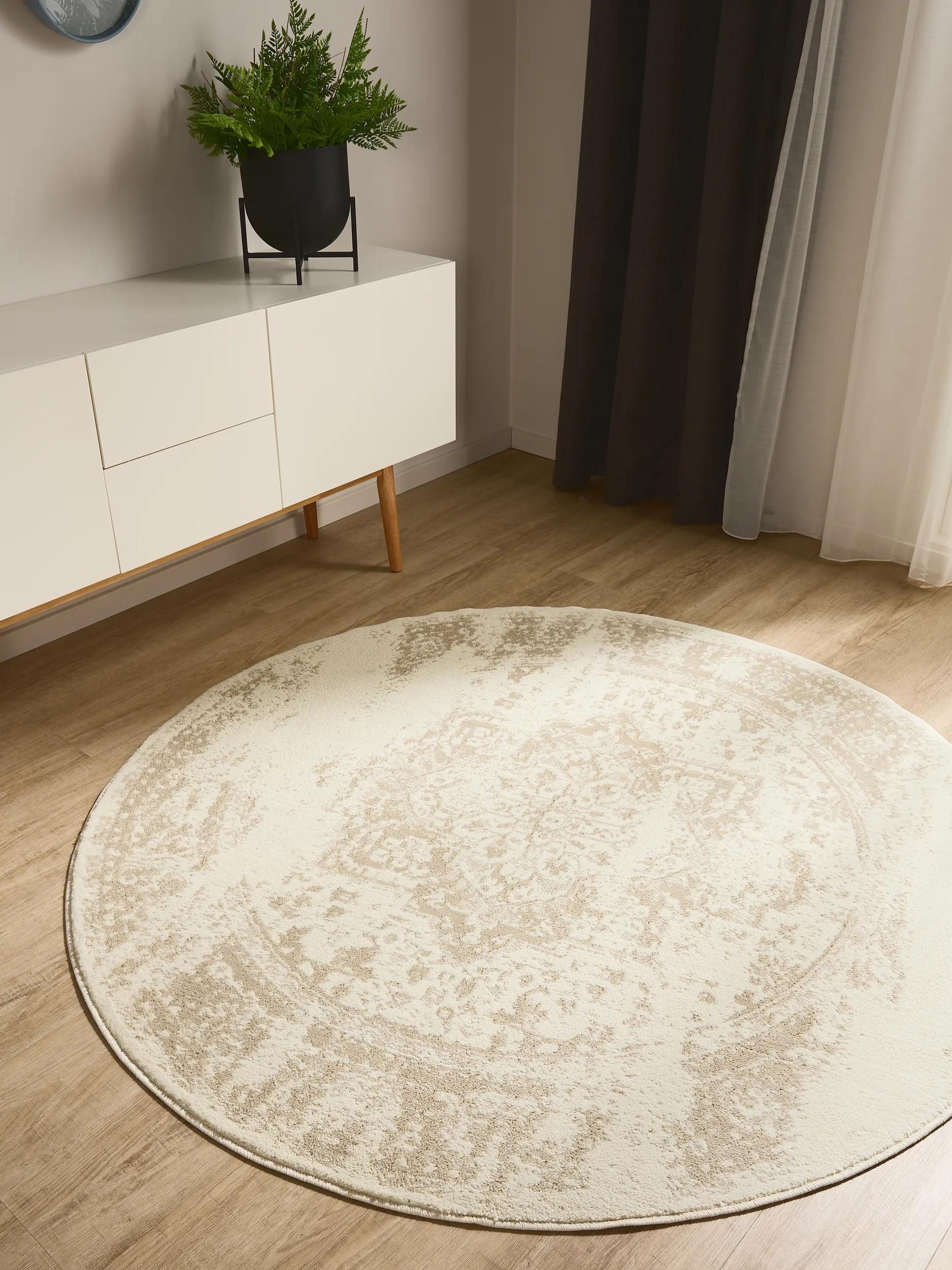 benuta Teppich Suki, rund, Höhe: 6 mm, Vintage-Look, Kurzflor, Retro Teppich Wohnzimmer, Schlafzimmer