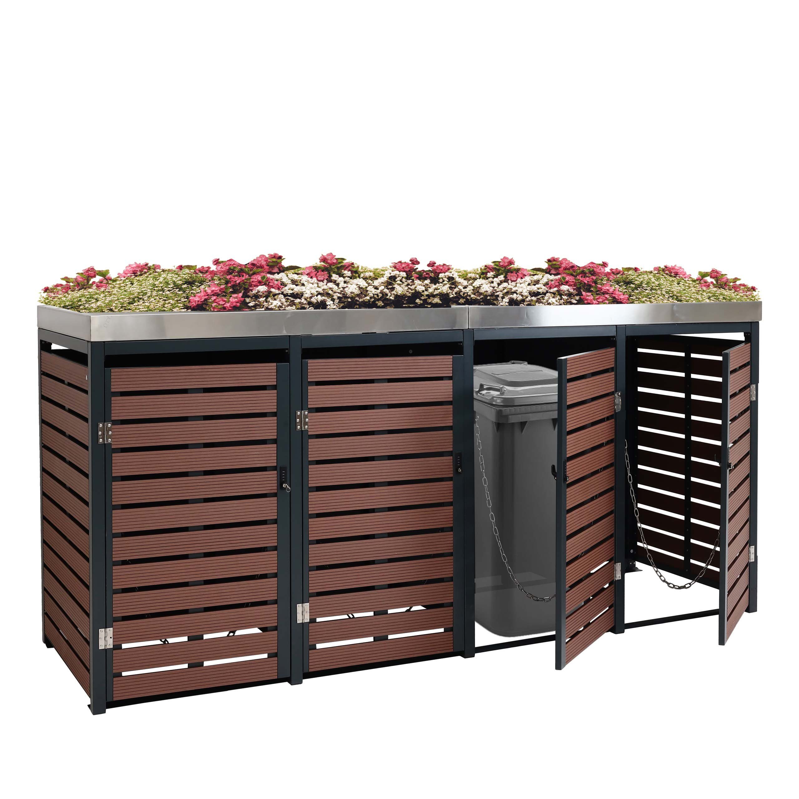 MCW Mülltonnenbox MCW-K14-4 (4 St), Pflanzkasten aus Edelstahl mit Wasserablauflöchern