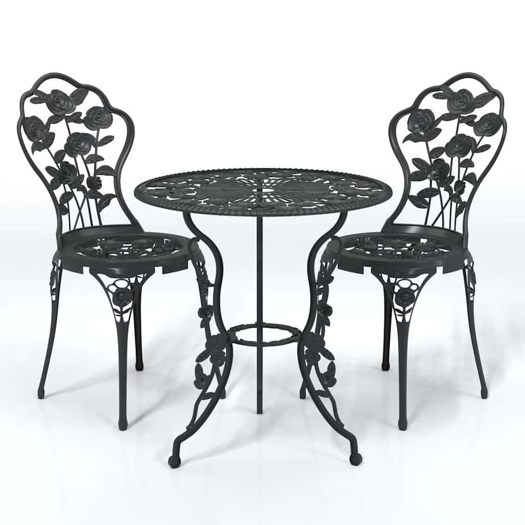 vidaXL Gartenlounge-Set 3-tlg. Bistro-Set Aluminiumguss Schwarz, (3-tlg)