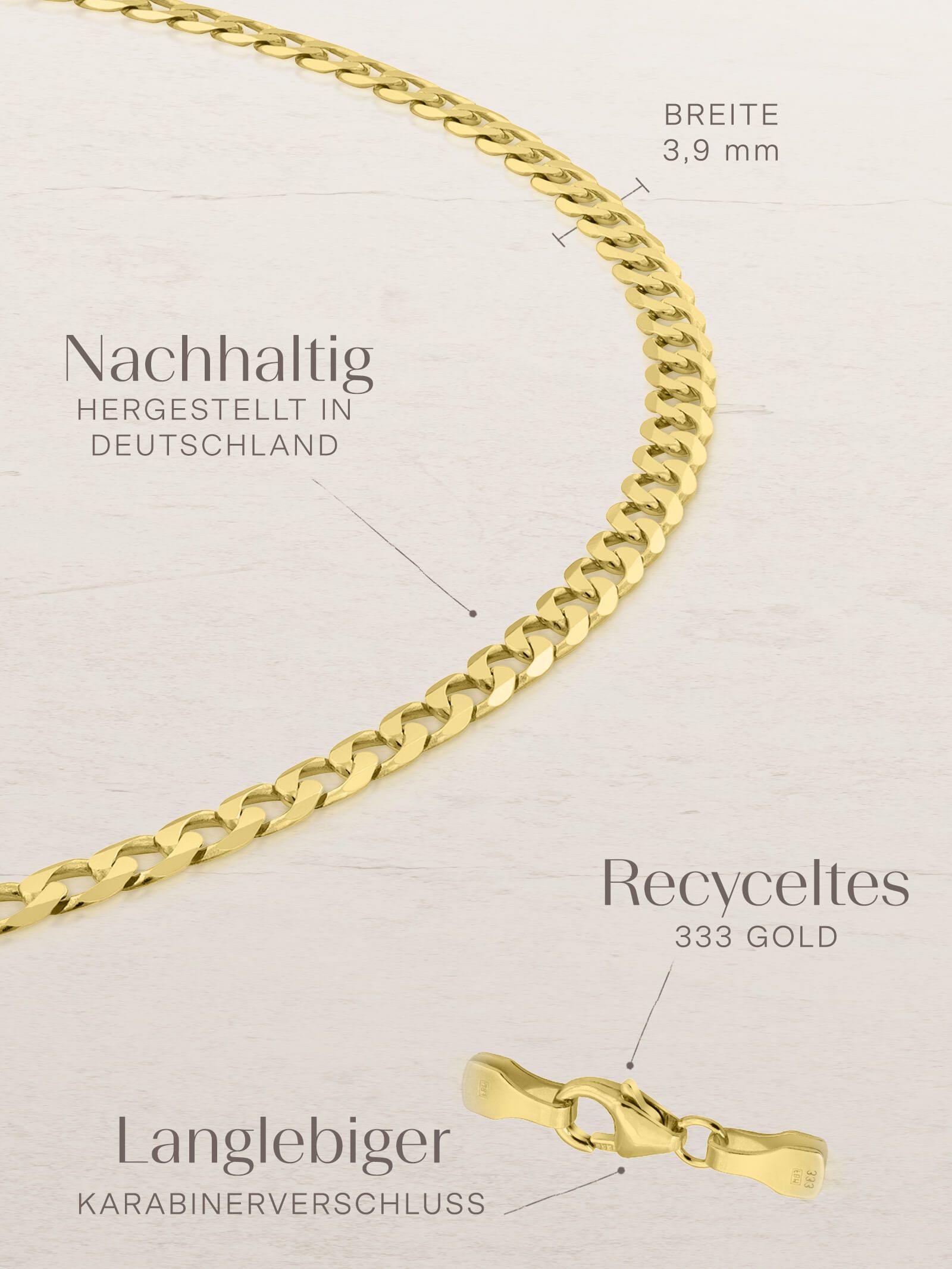 modabilé Goldarmband Armband Panzerkette weit 3,9mm 333 Gold (8 Karat), Herren Armkettchen 19cm, Armkette 3,9mm 333er Gold