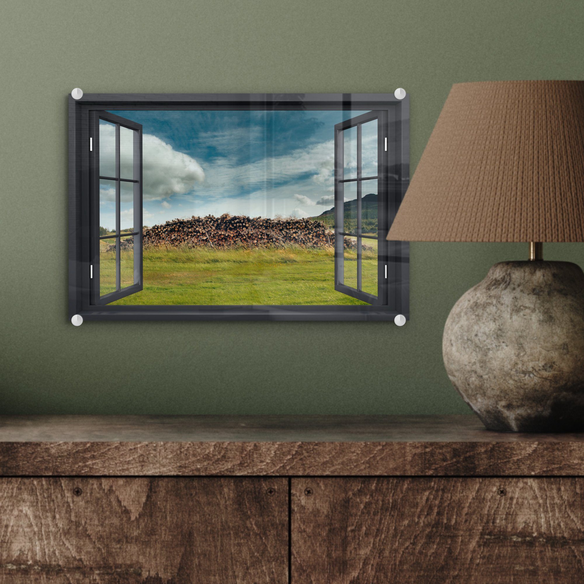 Glas - Acrylglasbild Wandbild Durchsichtig MuchoWow - - Holz Glas Foto Wanddekoration Gras, Glasbilder Bilder (1 - auf auf St), -