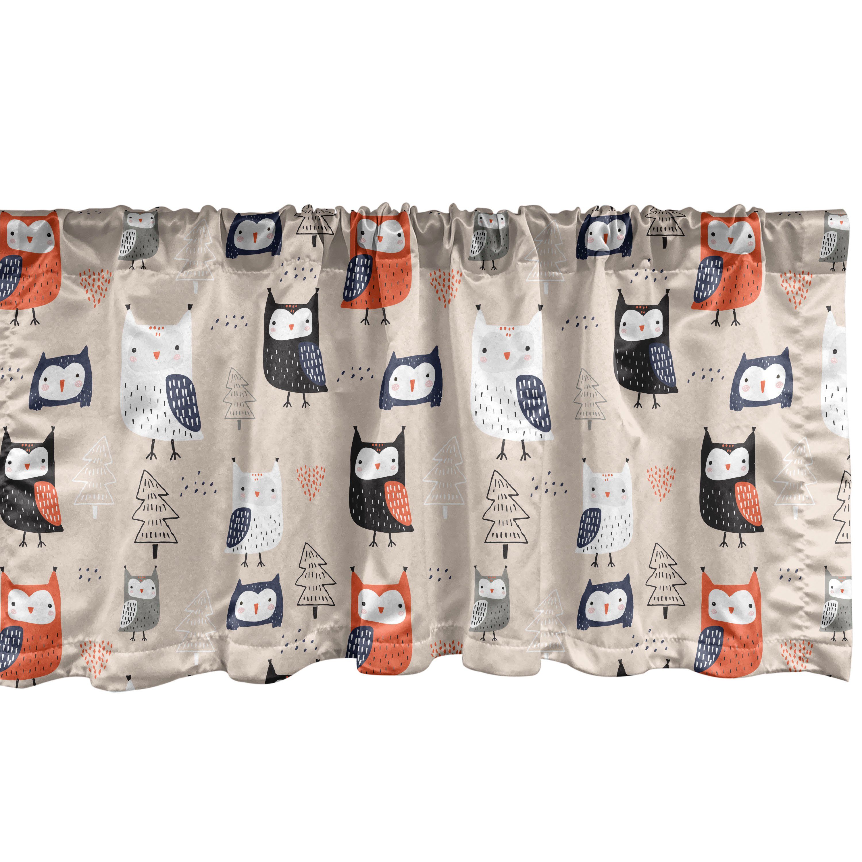 Scheibengardine Vorhang Volant für Küche Schlafzimmer Dekor mit Stangentasche, Abakuhaus, Microfaser, Eulen Lustige Vögel Kontur Bäume