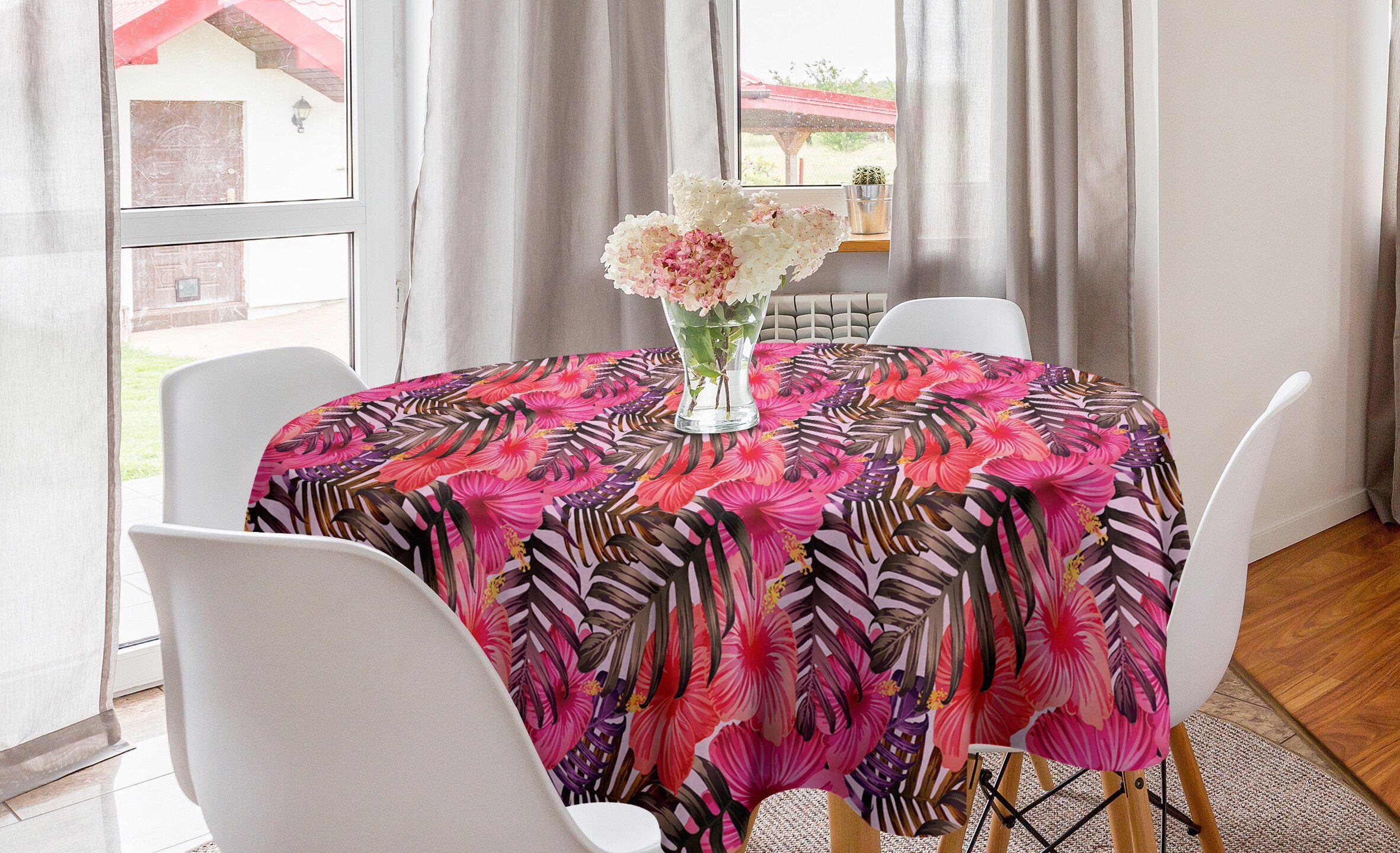 Küche Dekoration, Hawaii-Exotische Esszimmer Orchideen Kreis Botanische Tischdecke Abdeckung für Tischdecke Abakuhaus