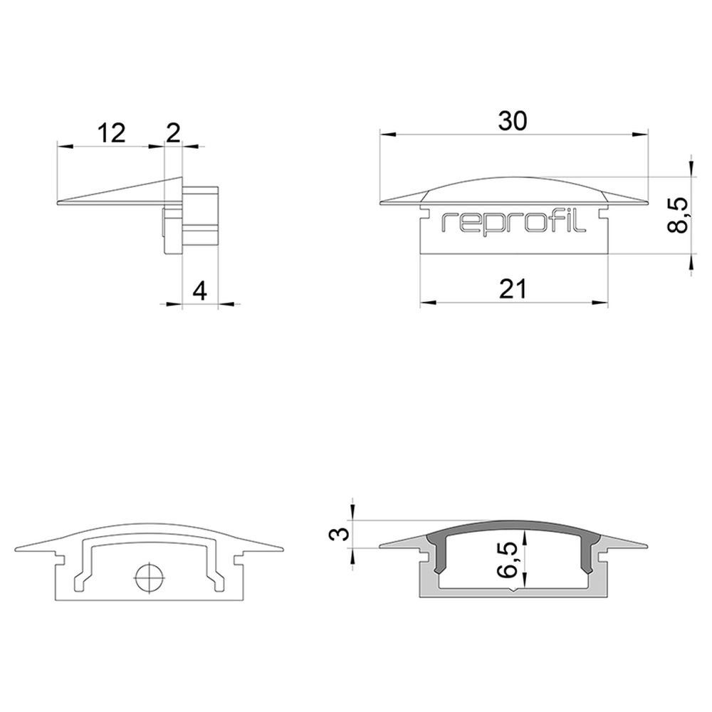 Streifen Endkappe Flach, F-ET-01-15, 2er-Set, LED Profilelemente LED-Stripe-Profil Abdeckung: Deko-Light Deko-Light 30mm, grau, 1-flammig,