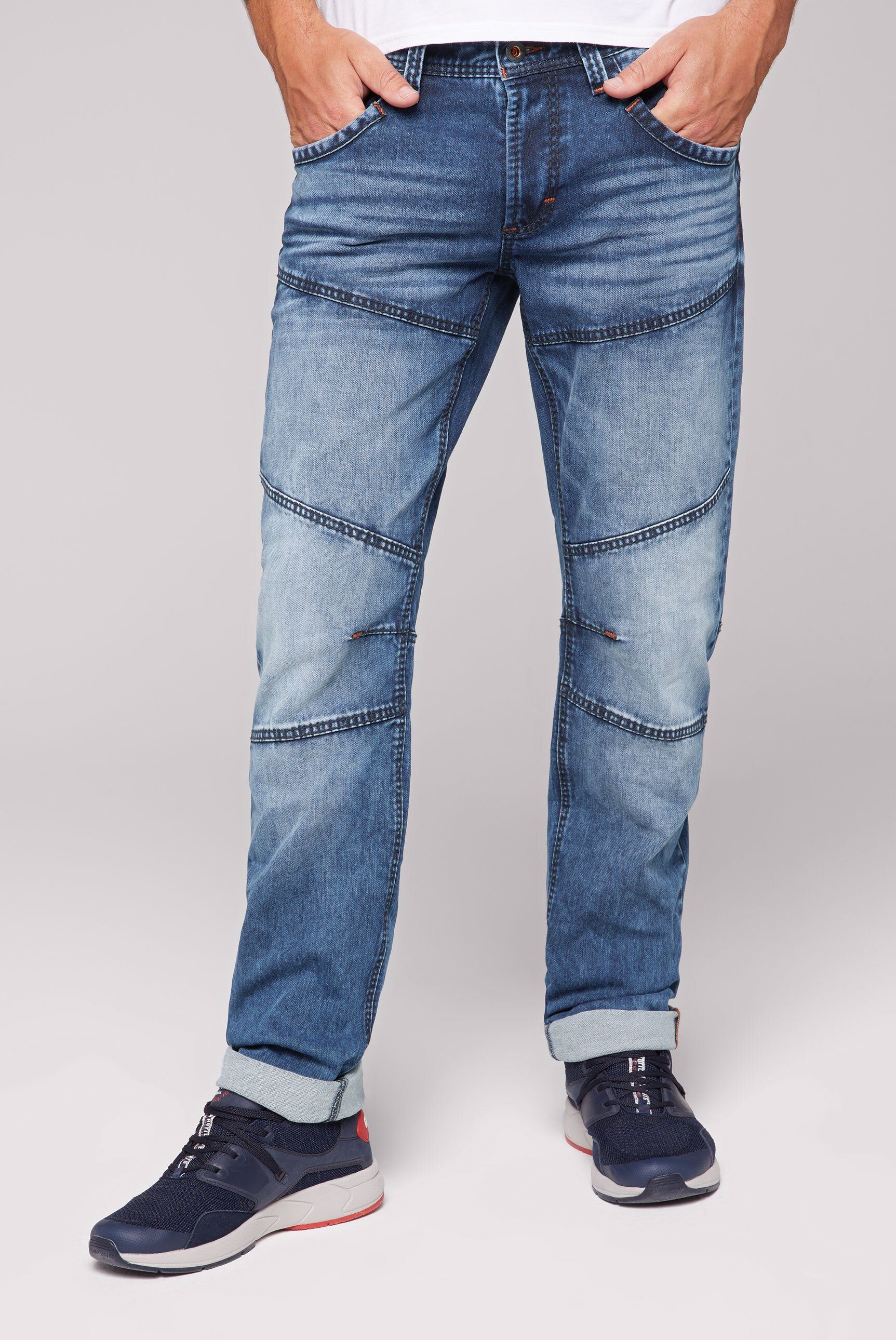 CAMP DAVID Regular-fit-Jeans aus Sweatmaterial, Tief sitzende Gesäßtaschen