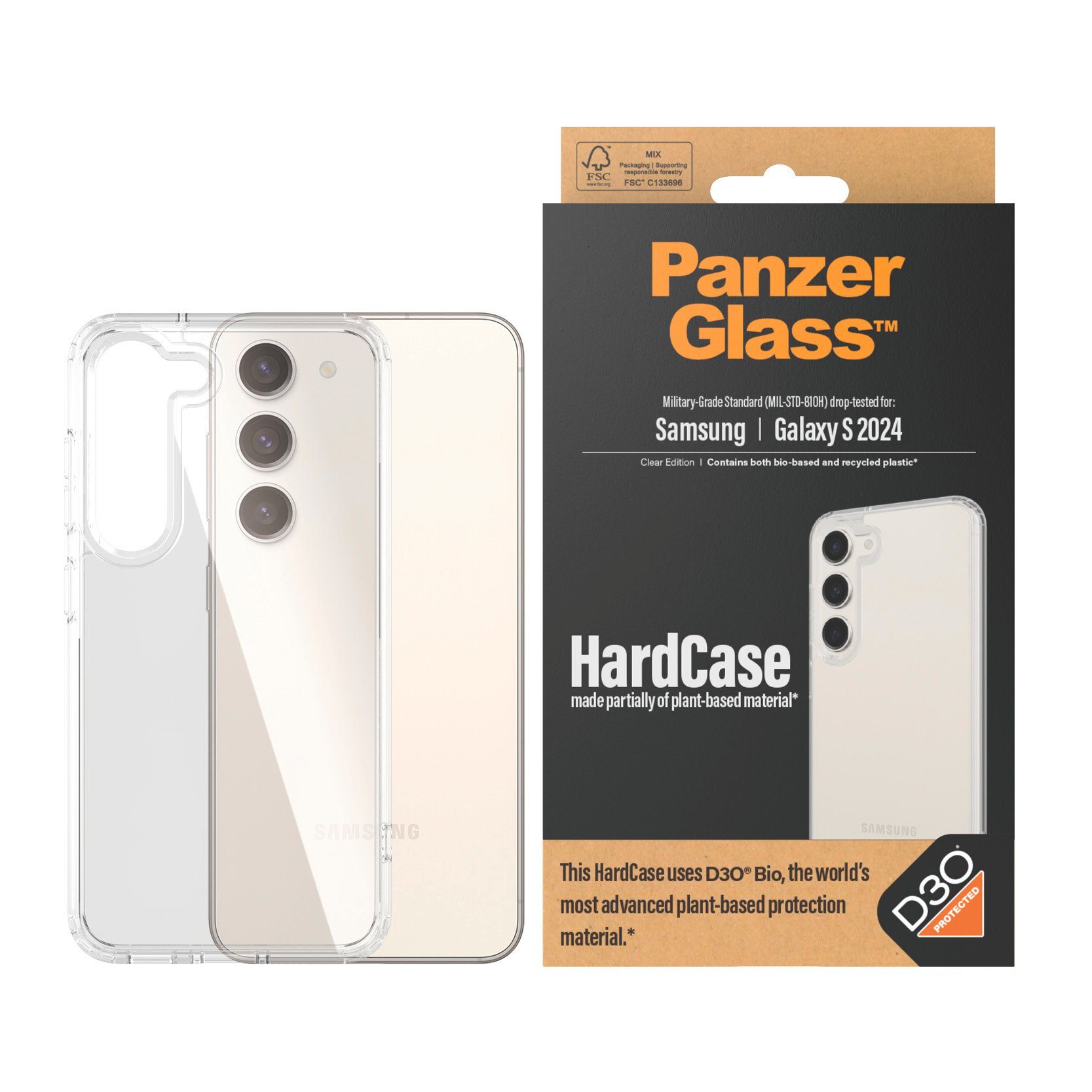 PanzerGlass Handyhülle HardCase aus D3O für Samsung Galaxy S24, Militärstandard MIL-STD 810H Backcover Schutzhülle stoßfest kratzfest