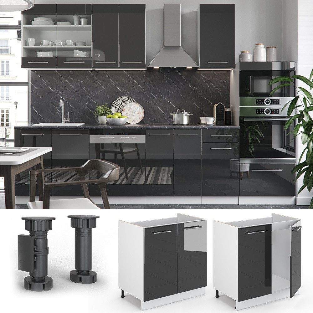 Vicco Unterschrank Fame-Line, Anthrazit Hochglanz/Weiß, 80 cm ohne Arbeitsplatte (1-St) – Bild 4 von 5