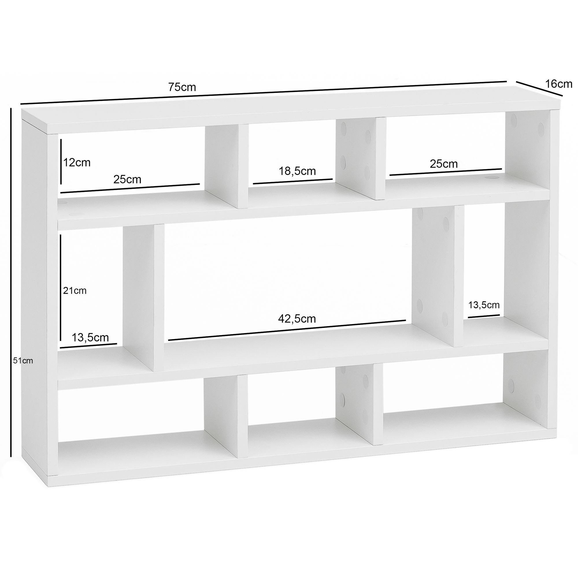 FineBuy Wandregal 75x51x16 cm Holz Hängeregal Modern, Design Wandboard Freischwebend, Holzregal Regal für die Wand, Bücherregal Schmal, Dekoregal Schweberegal W – Bild 3 von 5