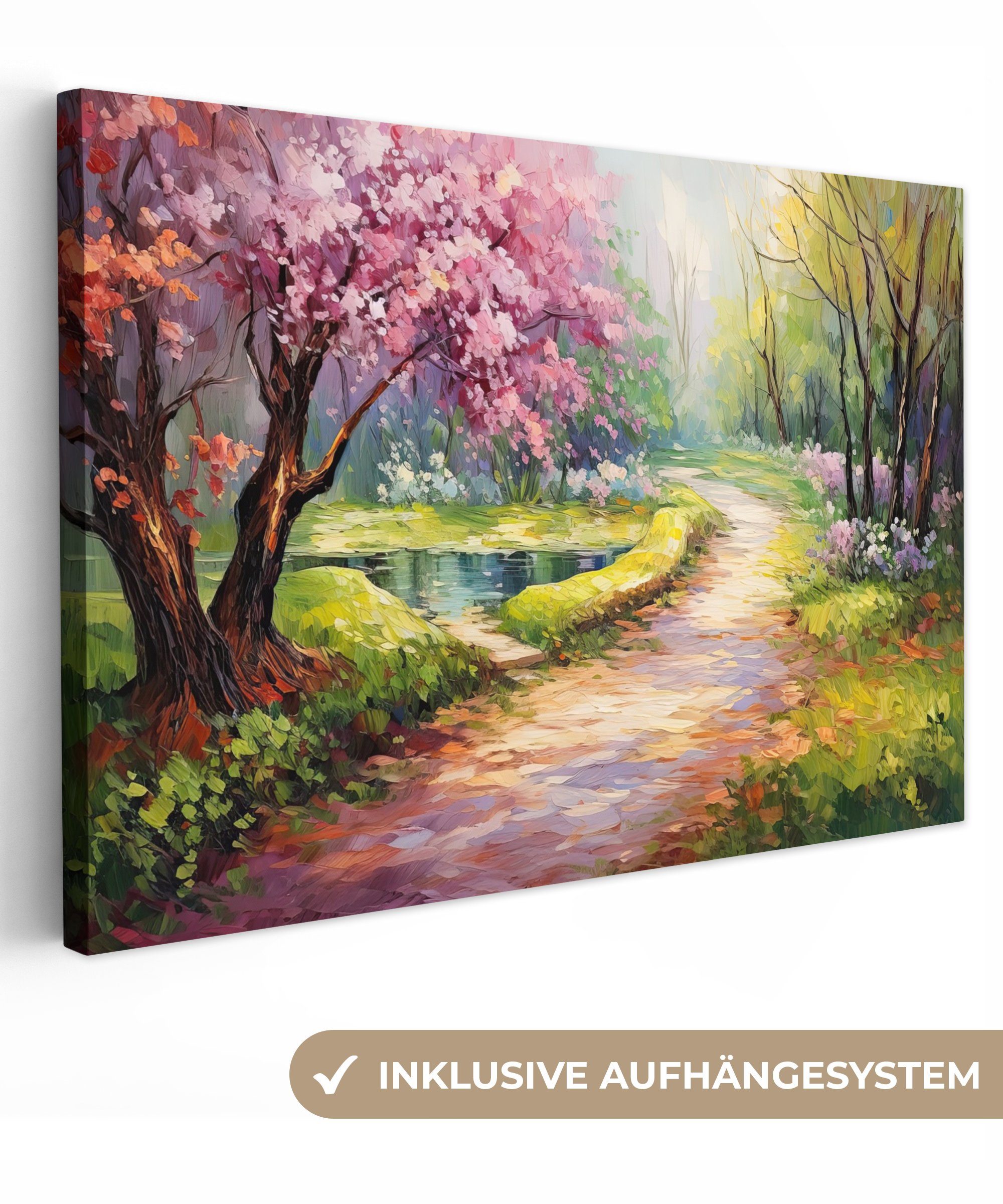 OneMillionCanvasses® Leinwandbild Aquarell - Natur - Bäume - Kunst - Blumen, (1 St), Wandbild Leinwandbilder, Aufhängefertig, Wanddeko, 30x20 cm