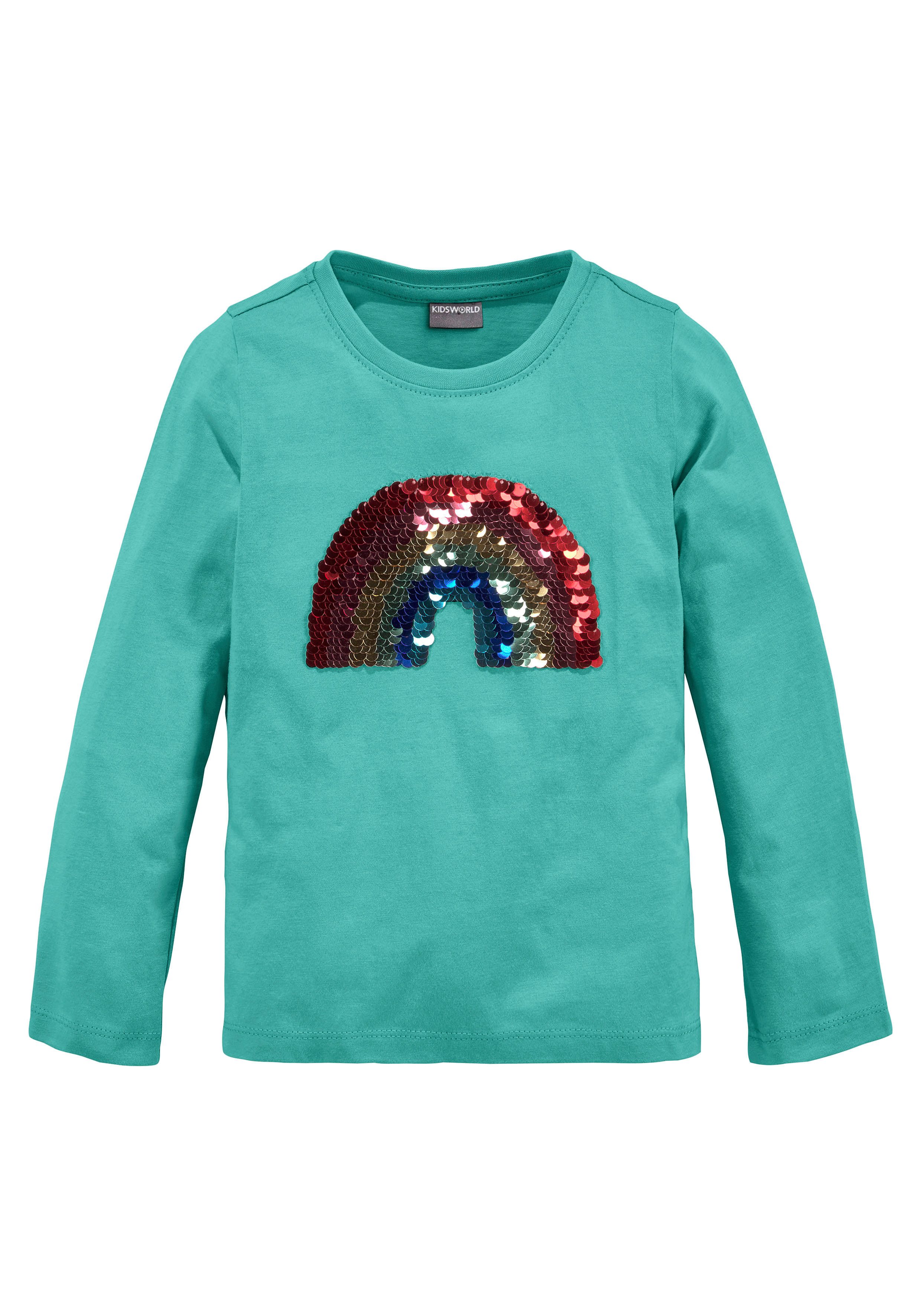 KIDSWORLD Langarmshirt Regenbogen Pailletten-Applikation Langarm, Basic-Passform, mit schimmernden Pailletten-Applikationen – Bild 5 von 5