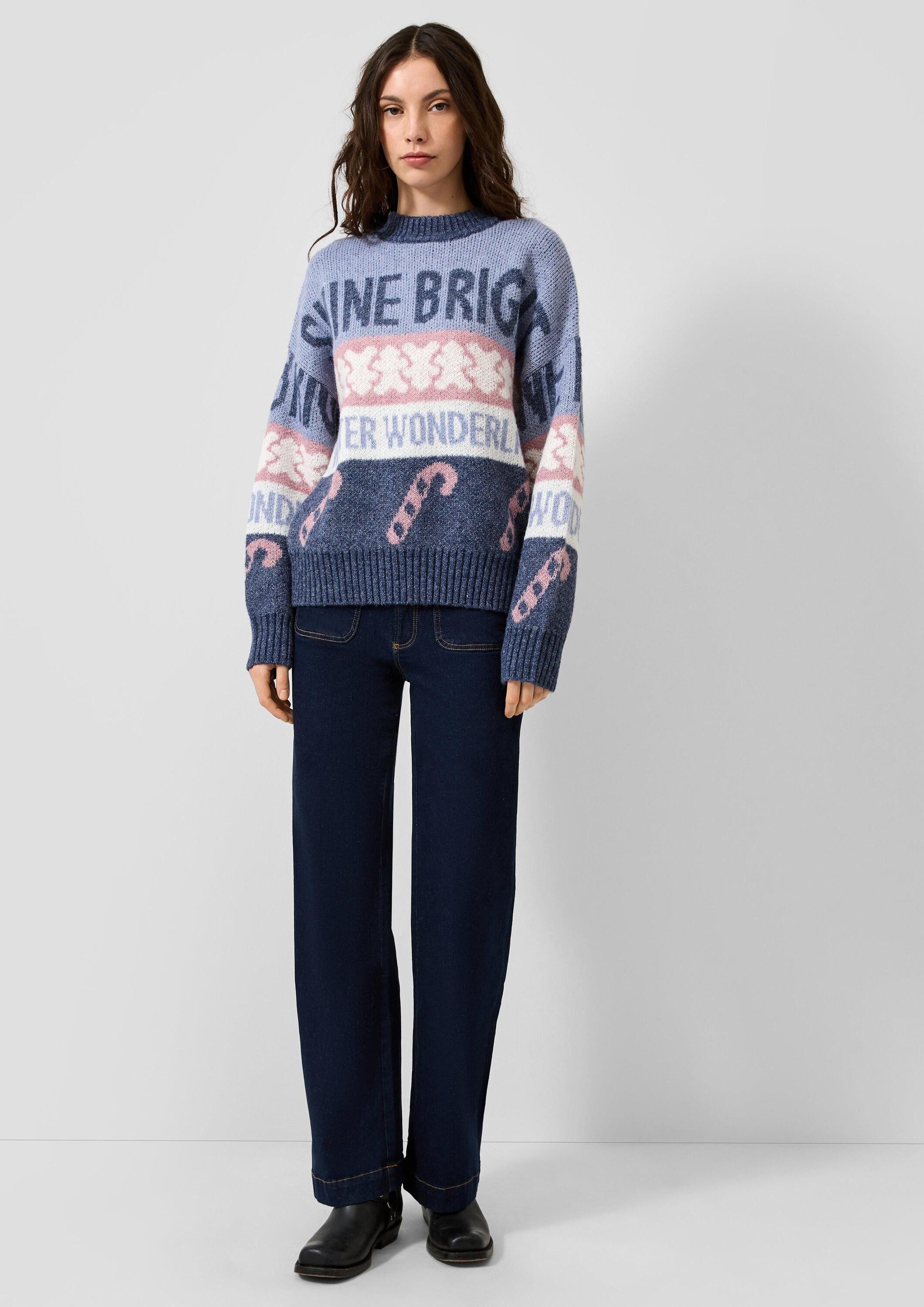 QS Longpullover Strickpullover Weihnachtspullover mit Wolle