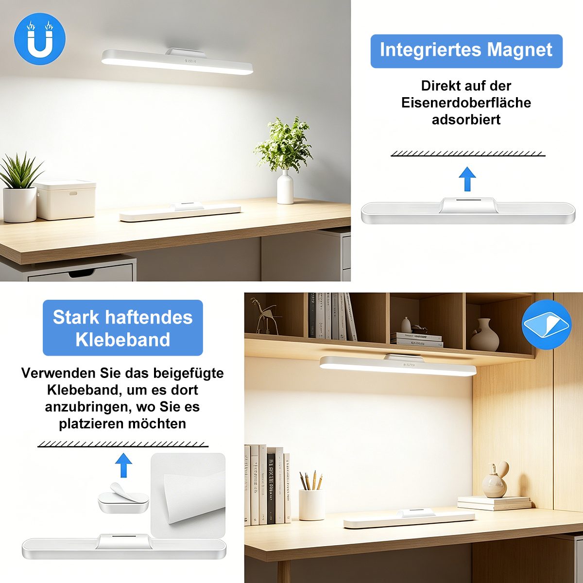 Pdgrid LED Unterbauleuchte 32 cm langer LED-Streifen mit wiederaufladbarem 3000-mAh-Akku, LED fest integriert, Warmes gelbes Licht, neutrales Licht, kaltes weiß – Bild 5 von 5