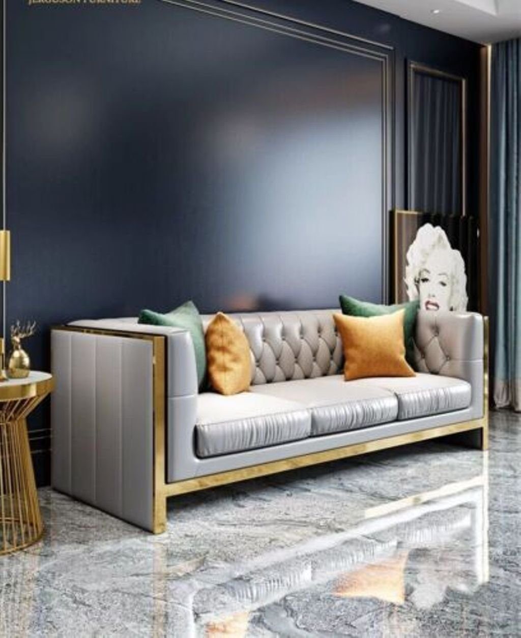 Couch Design 3-Sitzer Grau 3er Made Europe Zimmer Chesterfield, Sofa JVmoebel Polster Dreisitzer in
