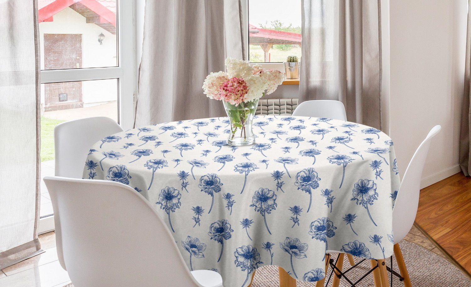 Abakuhaus Tischdecke Kreis Tischdecke Abdeckung für Esszimmer Küche Dekoration, Vintage Botanik Anemonen Blumen | Tischdecken
