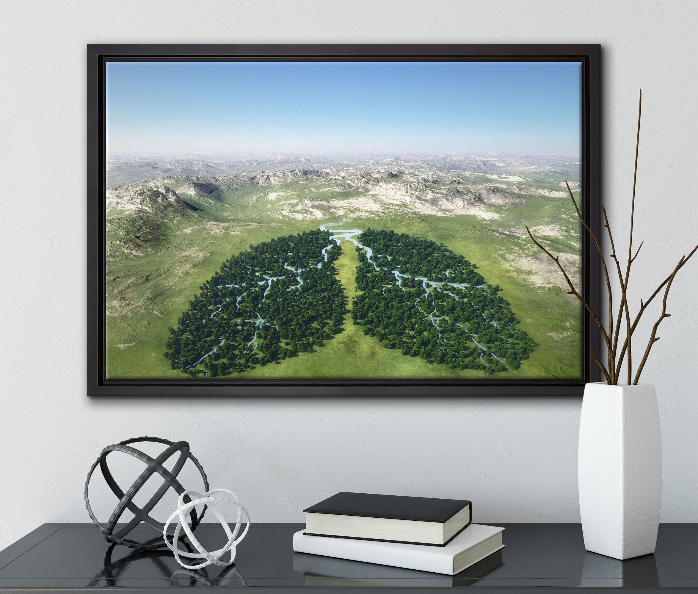 Pixxprint Leinwandbild Wanddekoration Leinwandbild inkl. einem bespannt, (1 Grüne Natur, St), fertig der Schattenfugen-Bilderrahmen gefasst, in Lunge Zackenaufhänger