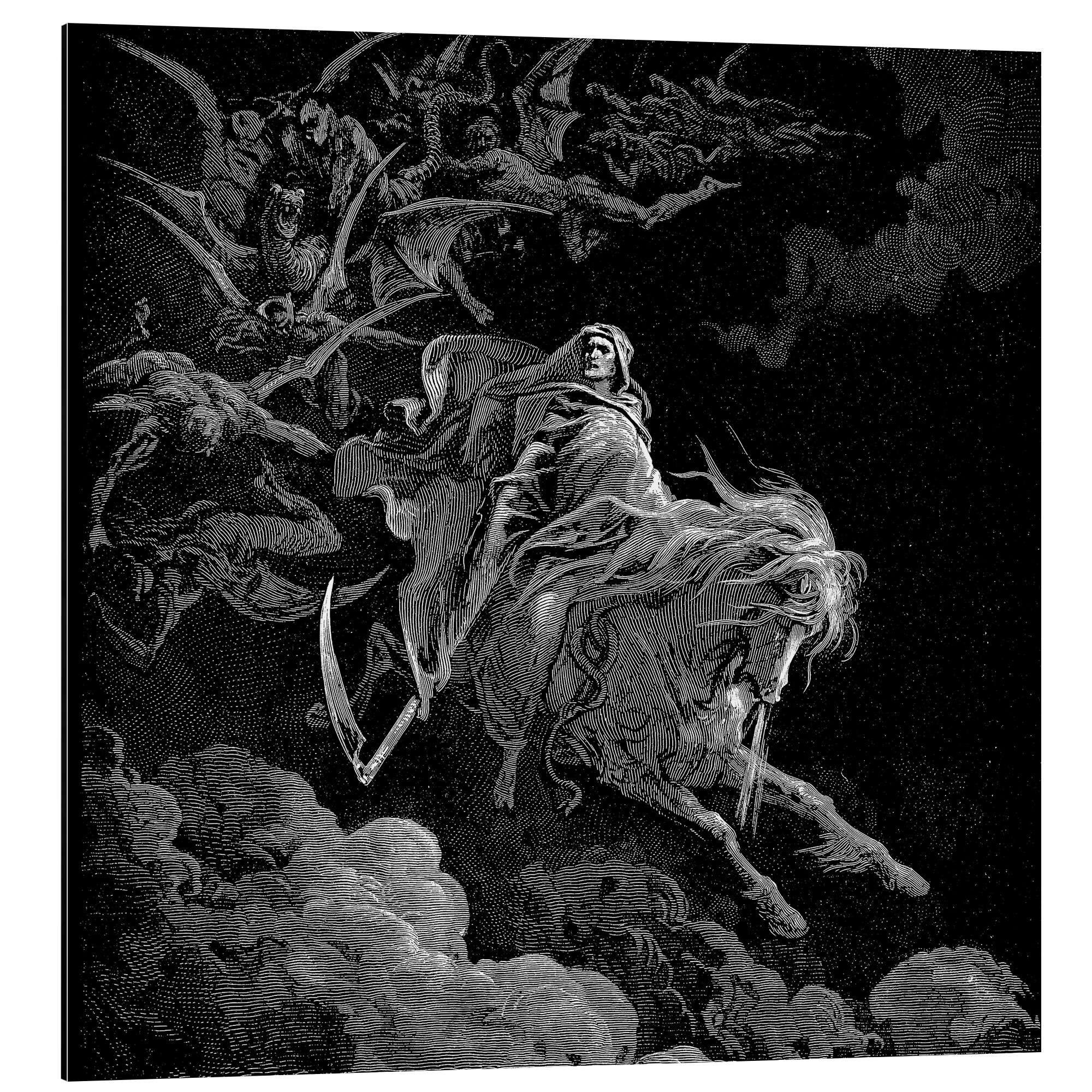 Posterlounge Alu-Dibond-Druck Gustave Doré, Der Tod auf einem blassen Pferd, Malerei