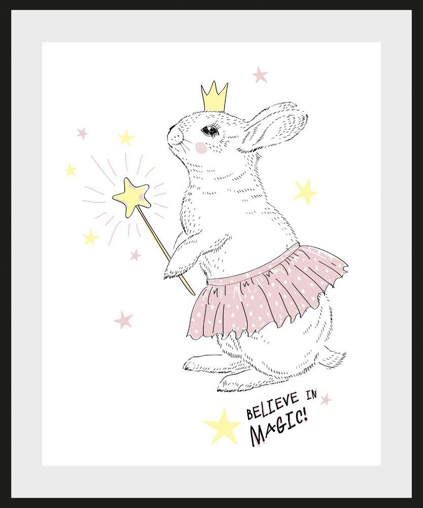 queence Bild Aldus, Hase, Hasen, Haustiere, Kunst, Prinzessinnen, Stern, Sterne (1 St), HD Premium Poster-Druck inkl. Holzrahmen