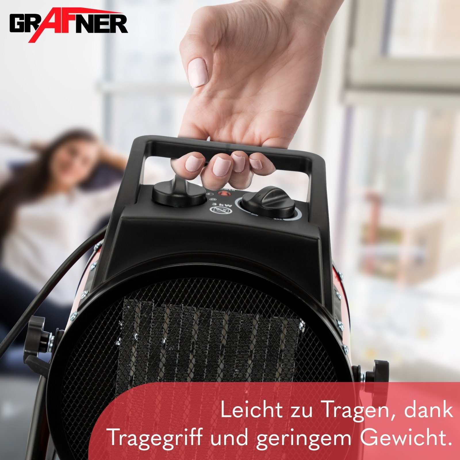 Grafner Heizgerät Grafner® Elektroheizer Thermostat Watt und Tragegriff mit 3000 EH10935