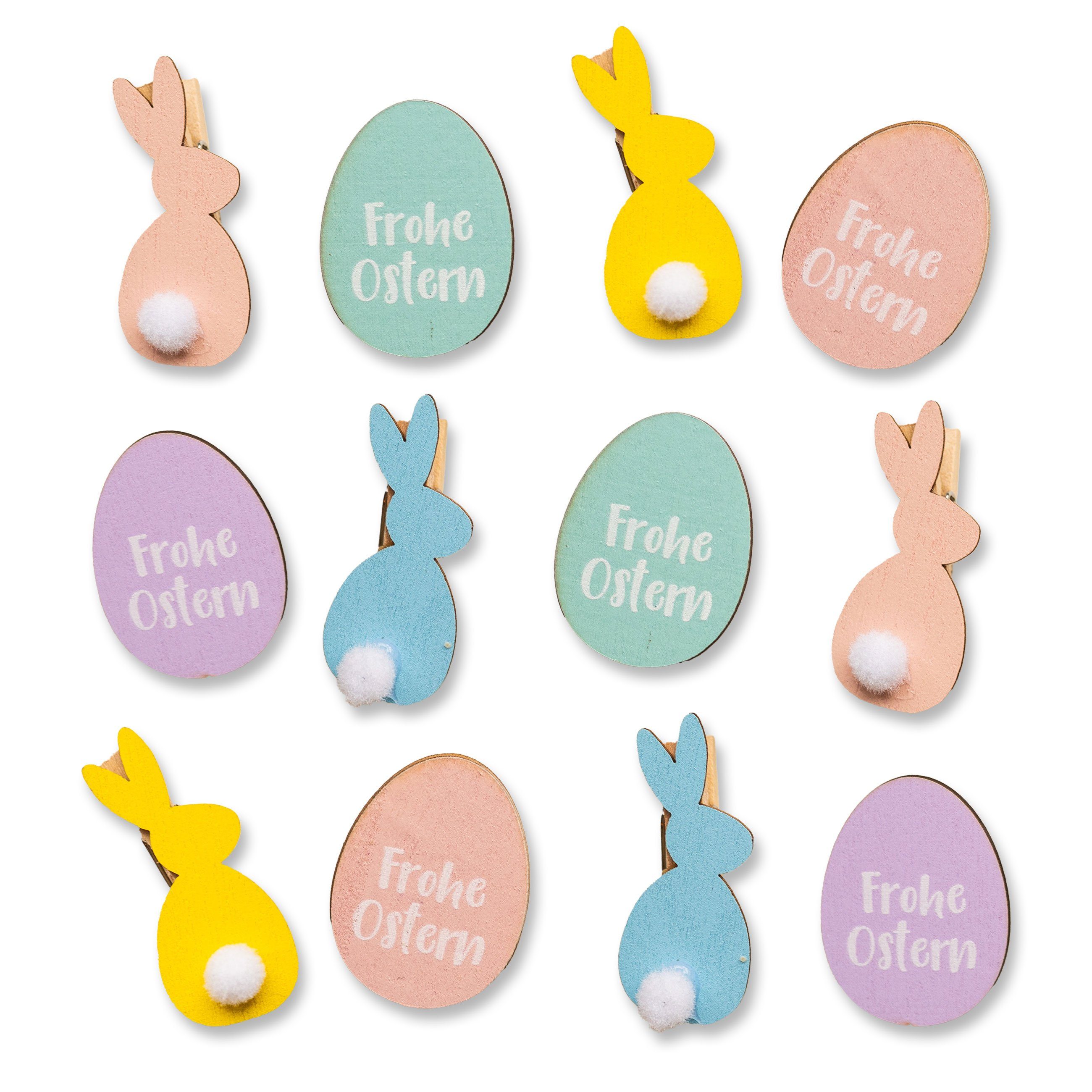 PAPIERDRACHEN Osterhase 12 Holzklammern - Osterhase, österliche Dekoration. € 9,90