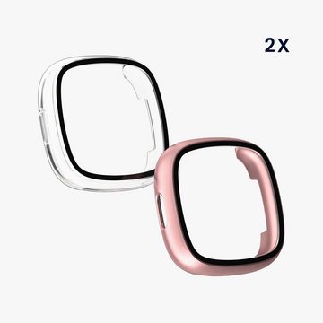 kwmobile Smartwatch-Hülle 2x Hülle für Fitbit Versa 4 / Sense 2, Fullbody Fitnesstracker Glas Cover Case Schutzhülle Set