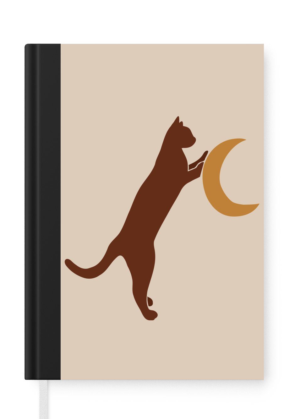 MuchoWow Notizbuch Katze - Mond - Bohème - Minimalismus, Journal, Merkzettel, Tagebuch, Notizheft, A5, 98 Seiten, Haushaltsbuch
