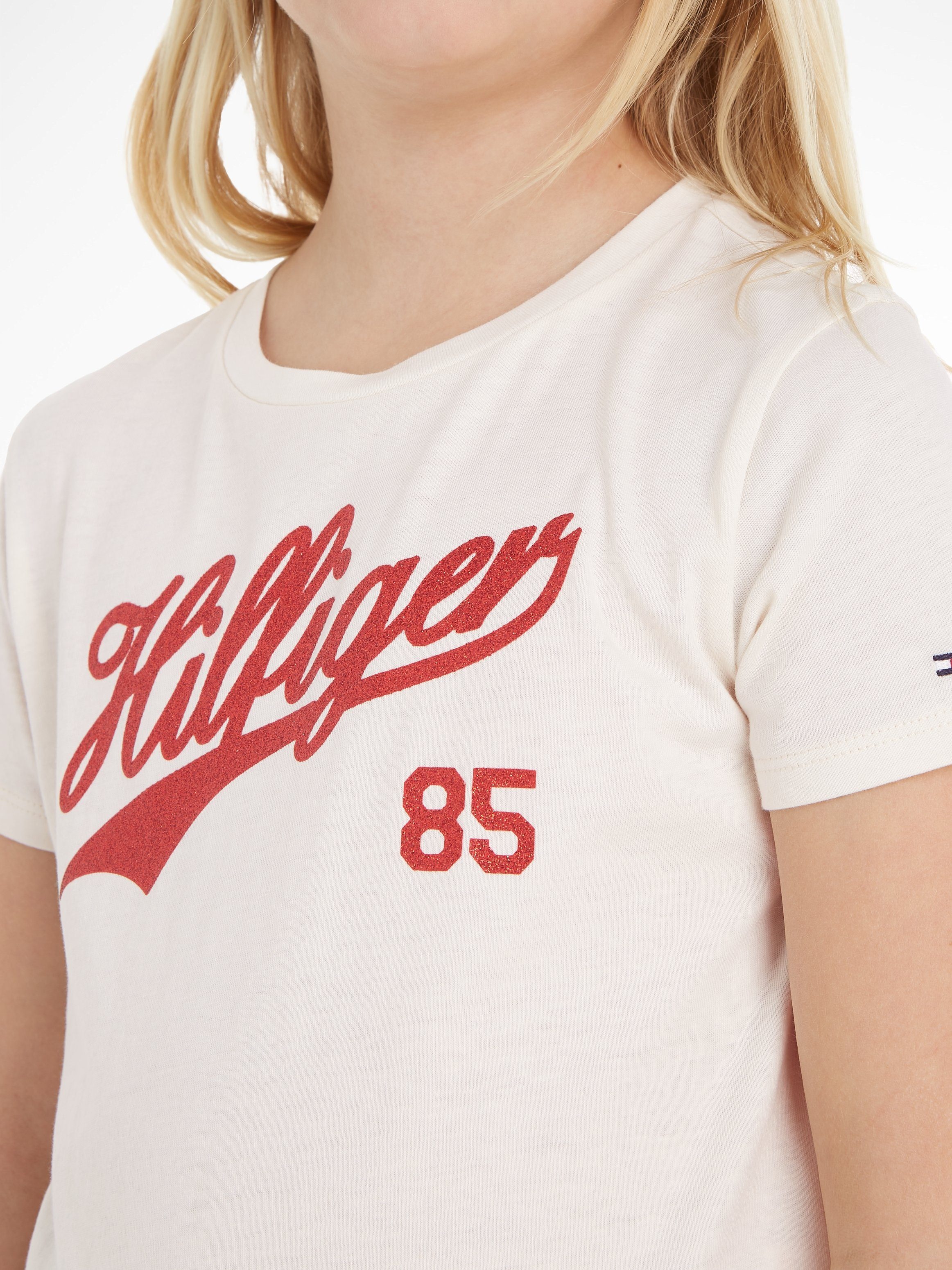 Hilfiger Logo-Print Tommy T-Shirt mit Calico SCRIPT TEE HILFIGER Hilfiger S/S
