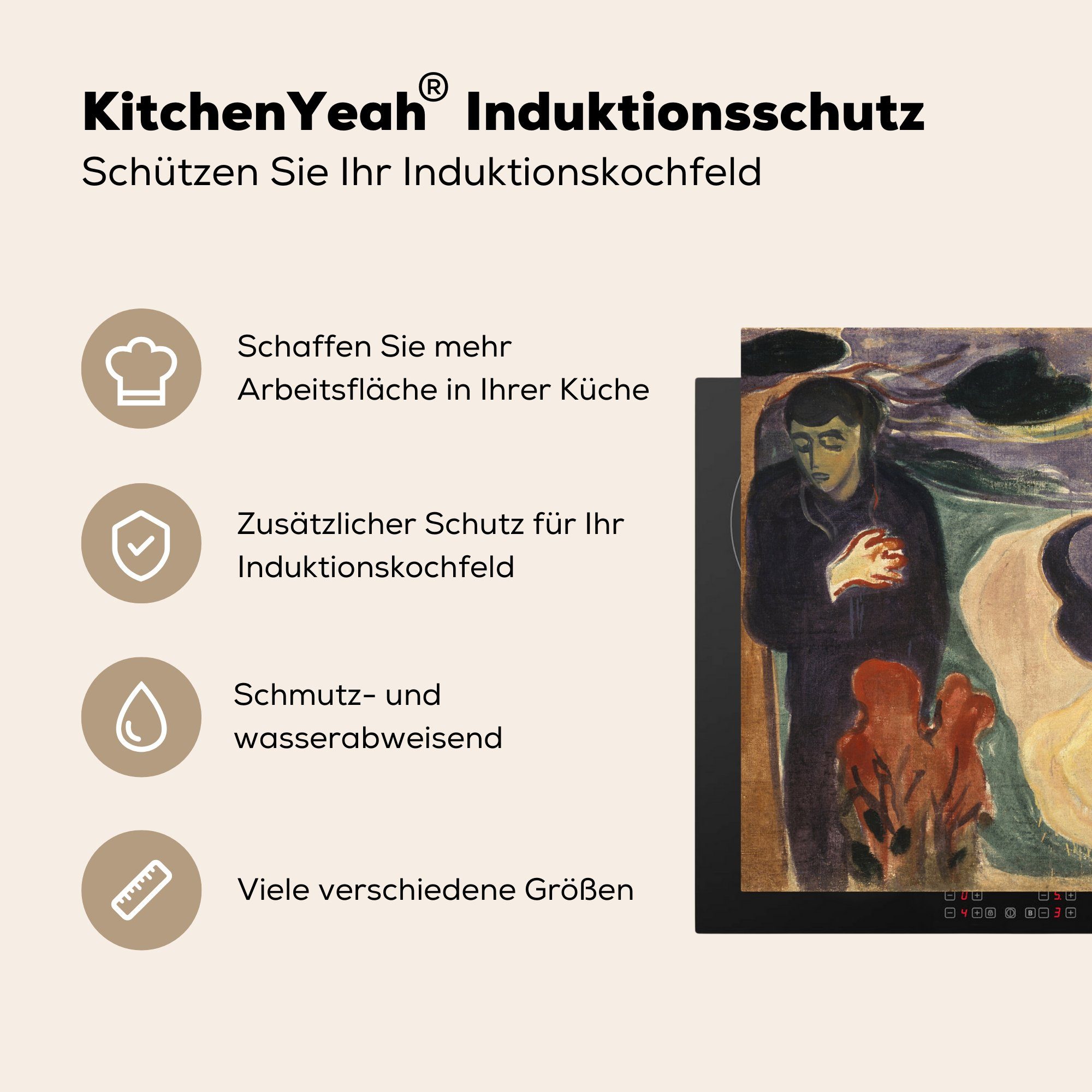 Herdblende-/Abdeckplatte für Trennung küche tlg), cm, Arbeitsplatte (1 - Ceranfeldabdeckung, Vinyl, MuchoWow Edvard Munch, 78x78