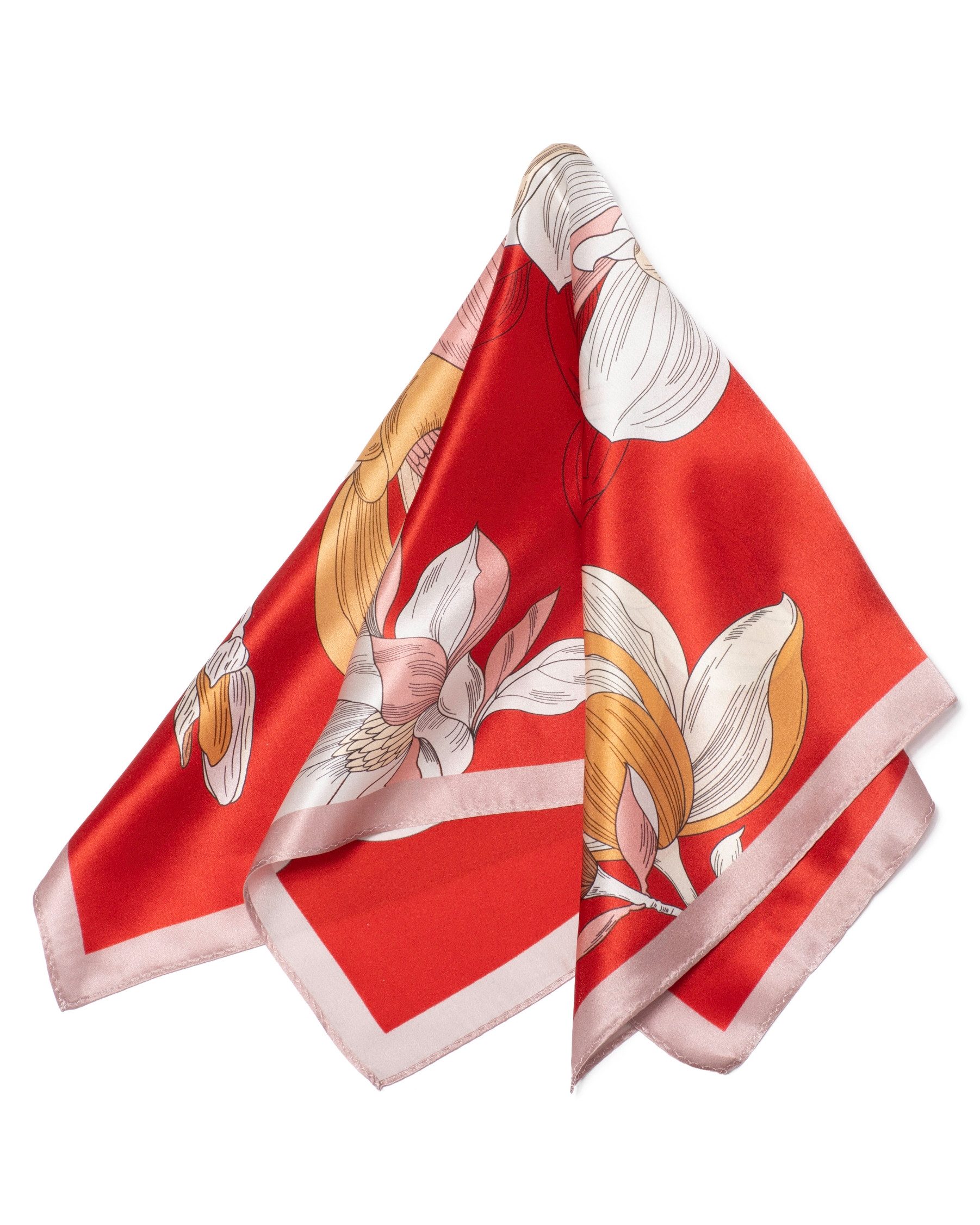 MayTree Seidentuch Premium quadratisch blühende Magnolien 53x53, (Stück), 100% Seide in hochwertiger Geschenkverpackung, Muttertag, Geburtstag