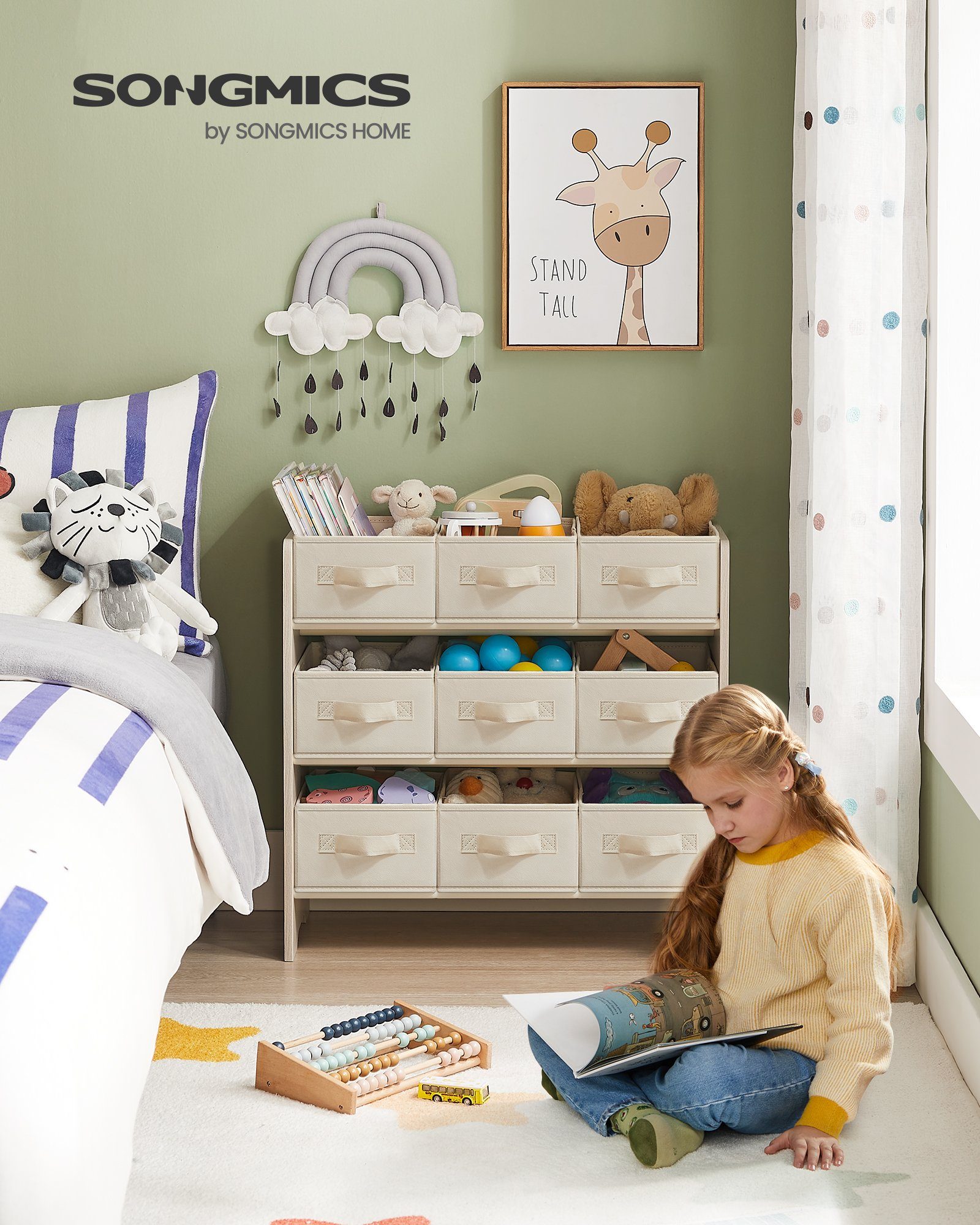 SONGMICS Spielzeugtruhe Kinderregal Bücherregal Kinder, mit 9 Aufbewahrungs günstig online kaufen