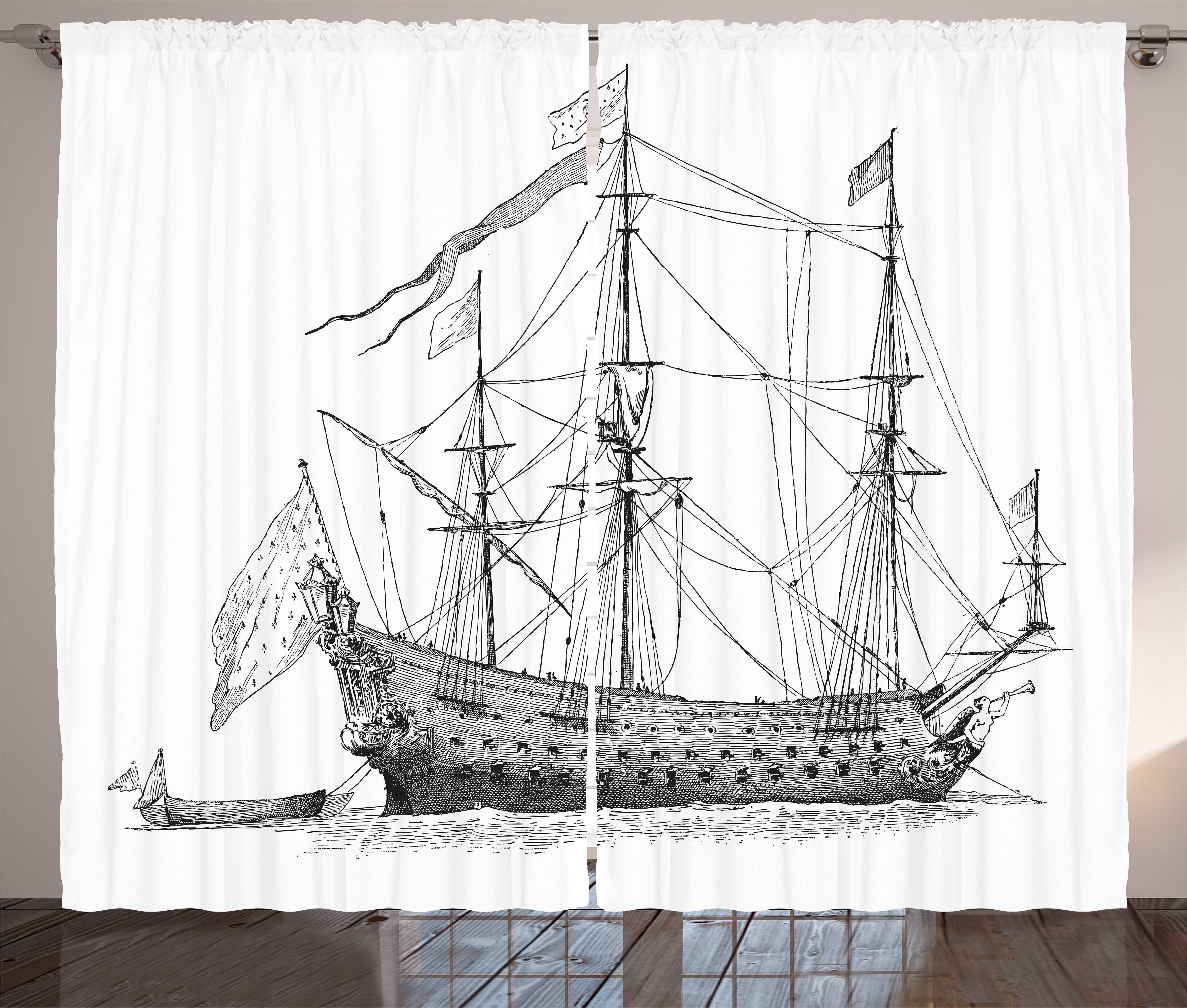 Haken, Abakuhaus, und Gardine Schlafzimmer Sketchy Nautik-Party Kräuselband Schlaufen Vorhang mit Vintage Schiff