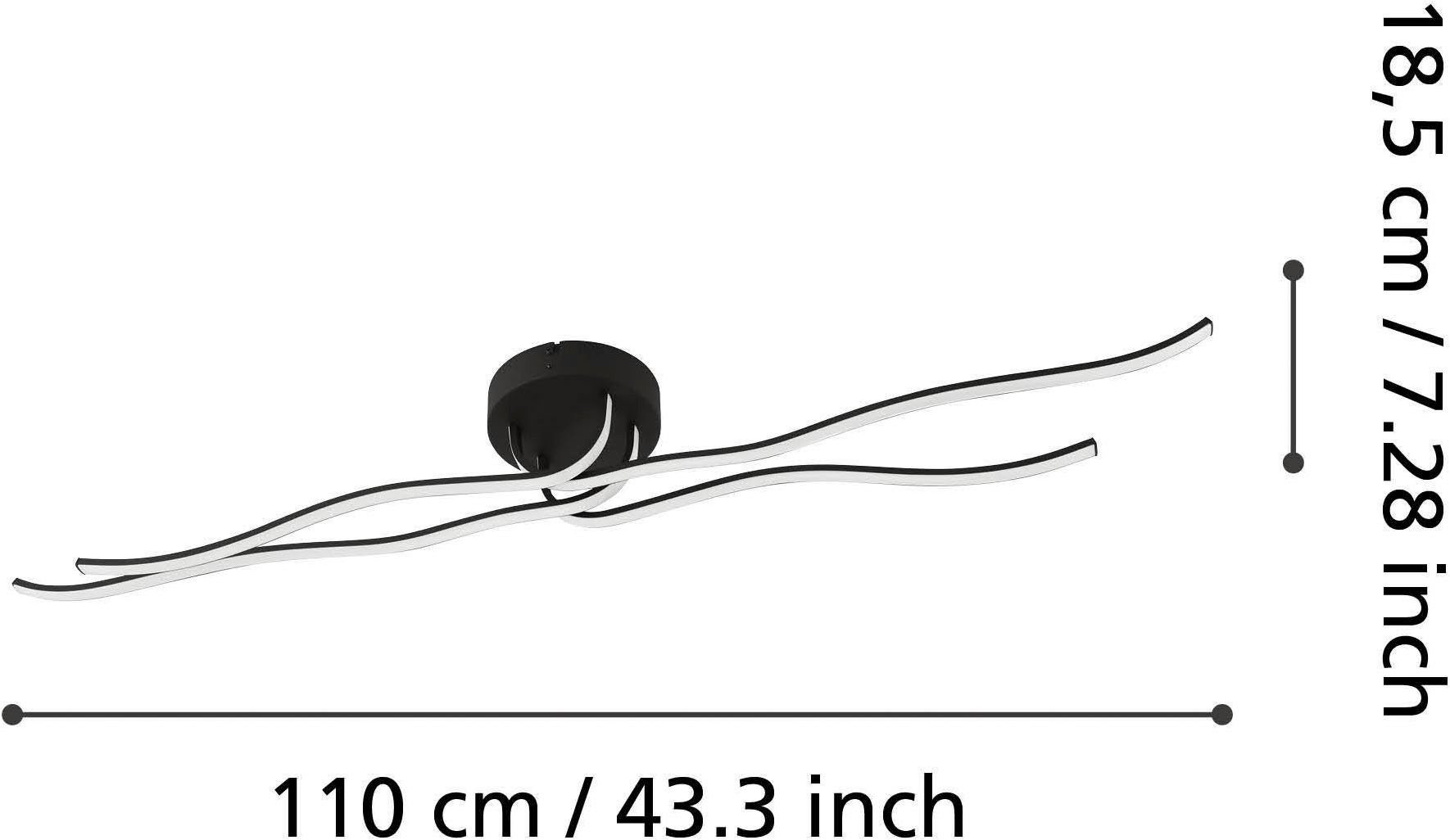 EGLO Deckenleuchte Roncade 1 Deckenlampe, Küchenlampe aus Aluminium, Stahl und Kunststoff, LED fest integriert, Warmweiß, Wand-/Deckenleuchte - L116 x B18 x H11,5 cm - schwarz - 37W inkl.