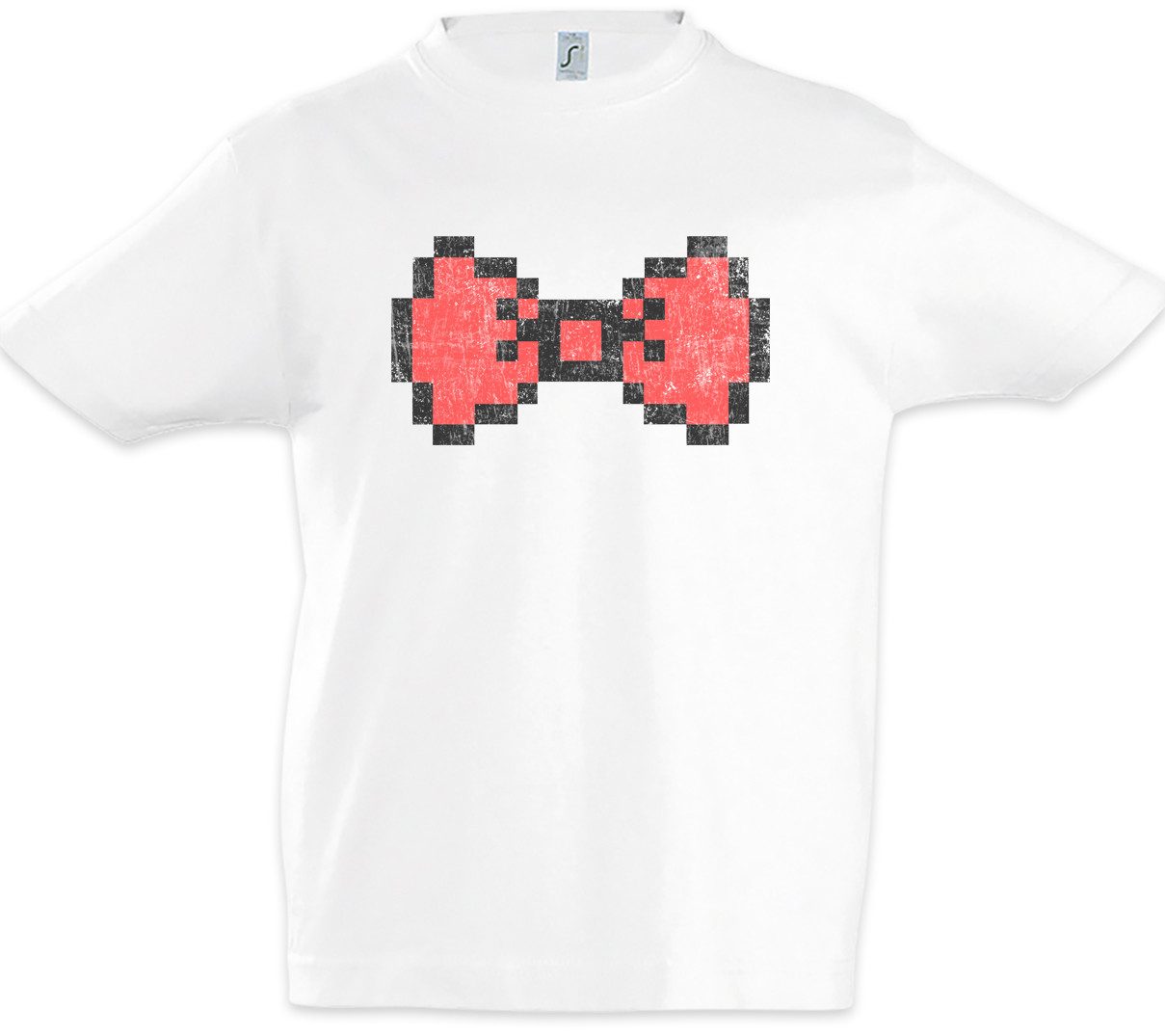 Print-Shirt Pixel Bowtie Kinder T-Shirt Rote Red Flieg Bow Tie Anzug Karneval